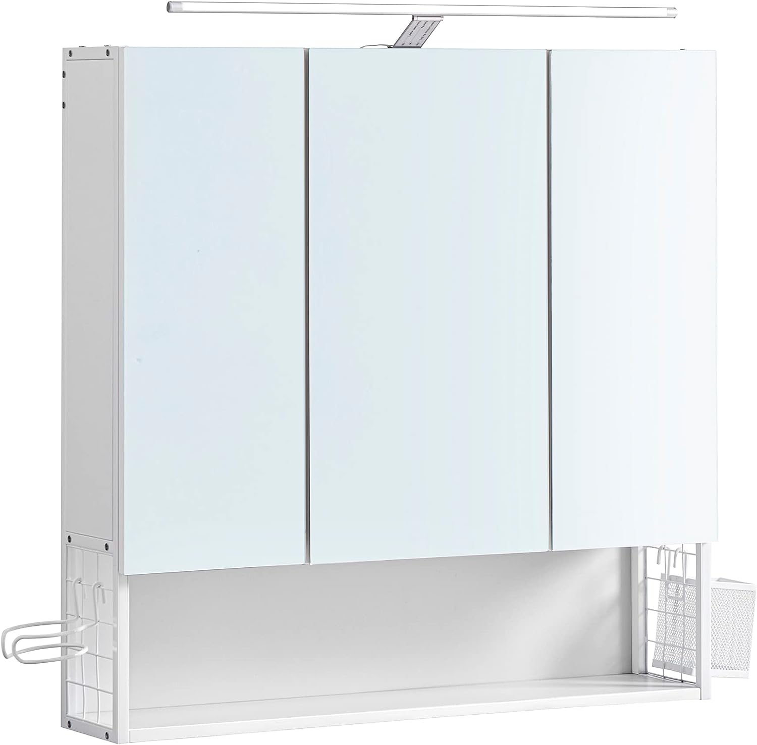 Billede af Vægskab med spejl, badeværelsesskab med LED-lampe, D14,5 x B70 x H70 cm, hvid
