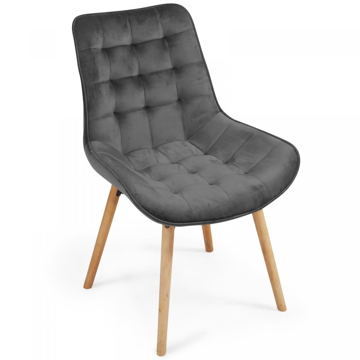 Billede af Spisebordsstole - mørkegrå, sæt med 8, fløjlssæde, polstret, quiltet, bøgetræ-ben, med ryglæn