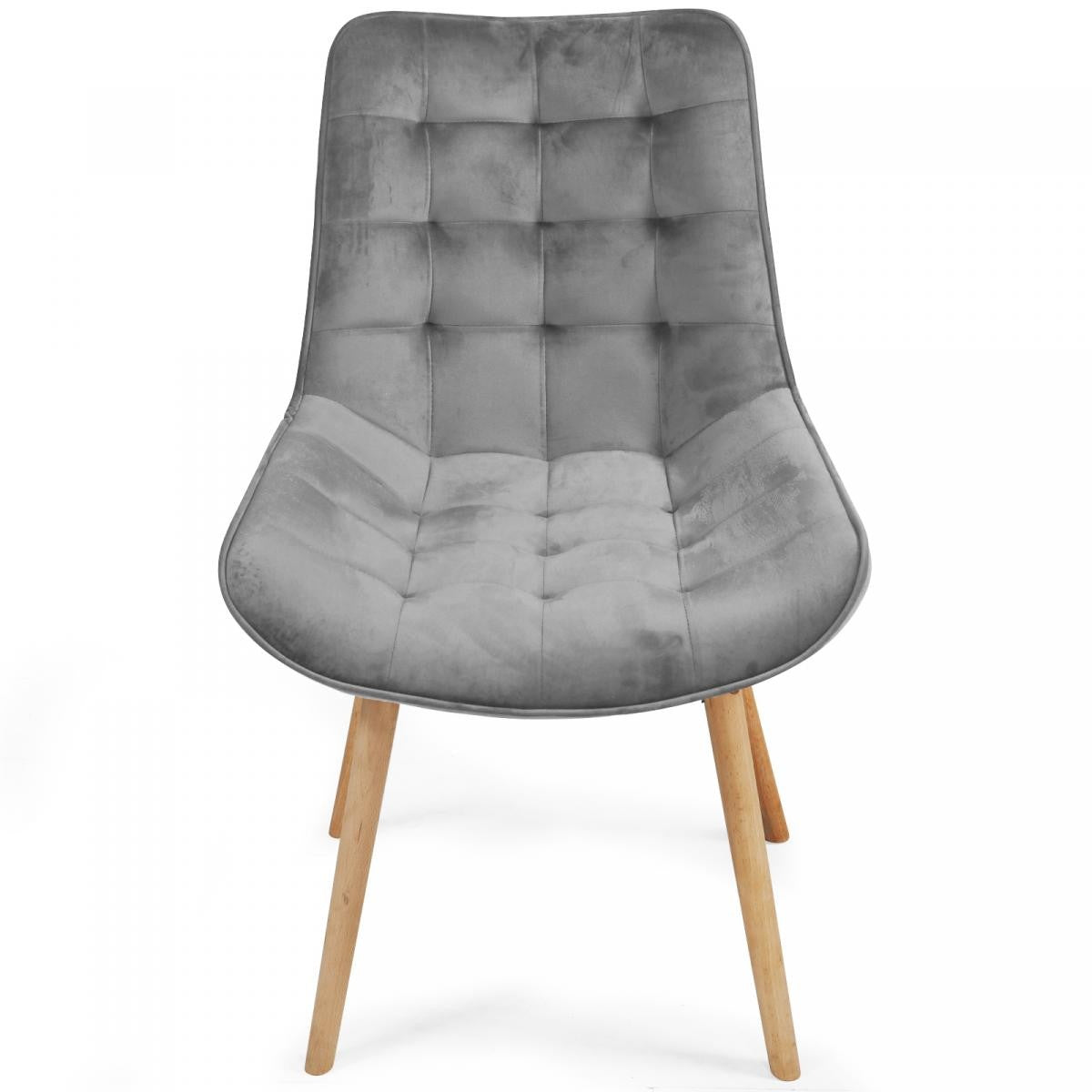 10: Spisebordsstole  - lysegrå, sæt med 8, fløjlssæde, polstret, quiltet, bøgetræ-ben