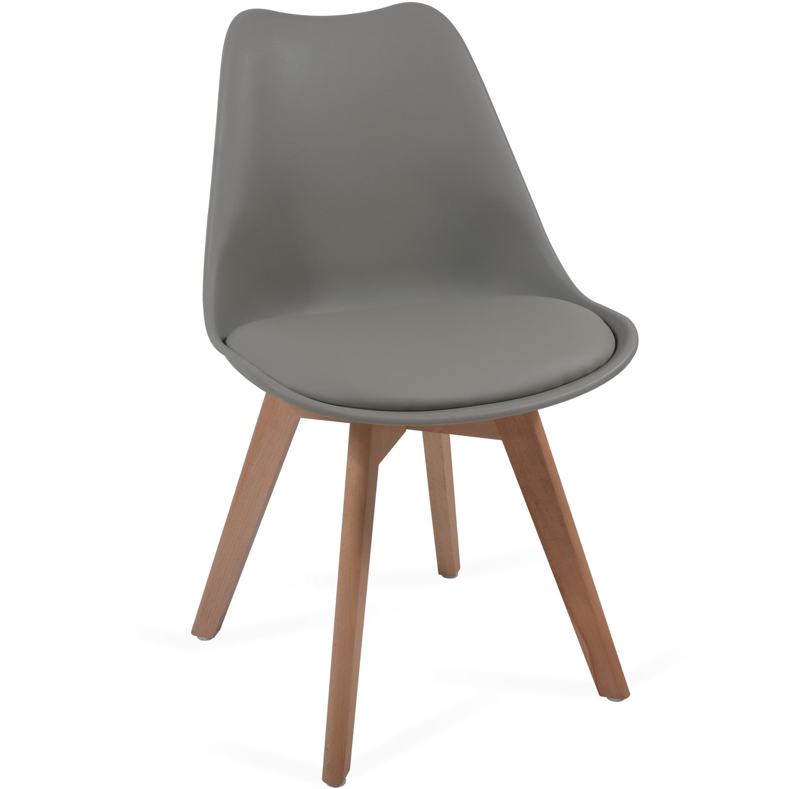 Se Spisebordsstole, sæt af 6, skandinavisk stil, betrukket med sædehynder, lavet af plast og massivt træ, grå hos Lammeuld.dk