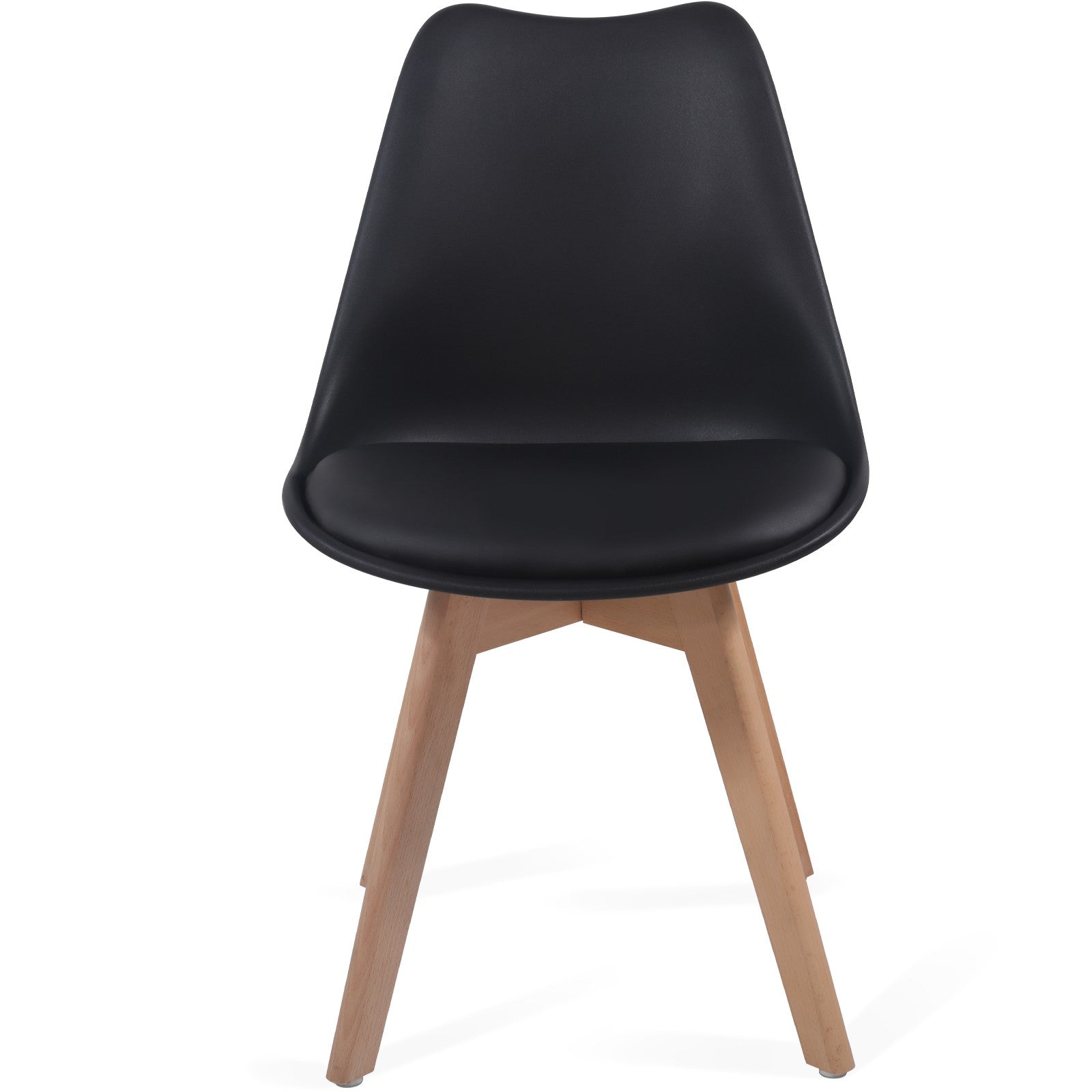 Se Spisebordsstole, sæt af 6 - i skandinavisk stil, betrukket med sædehynder, lavet af plast og massivt træ, sort hos Lammeuld.dk