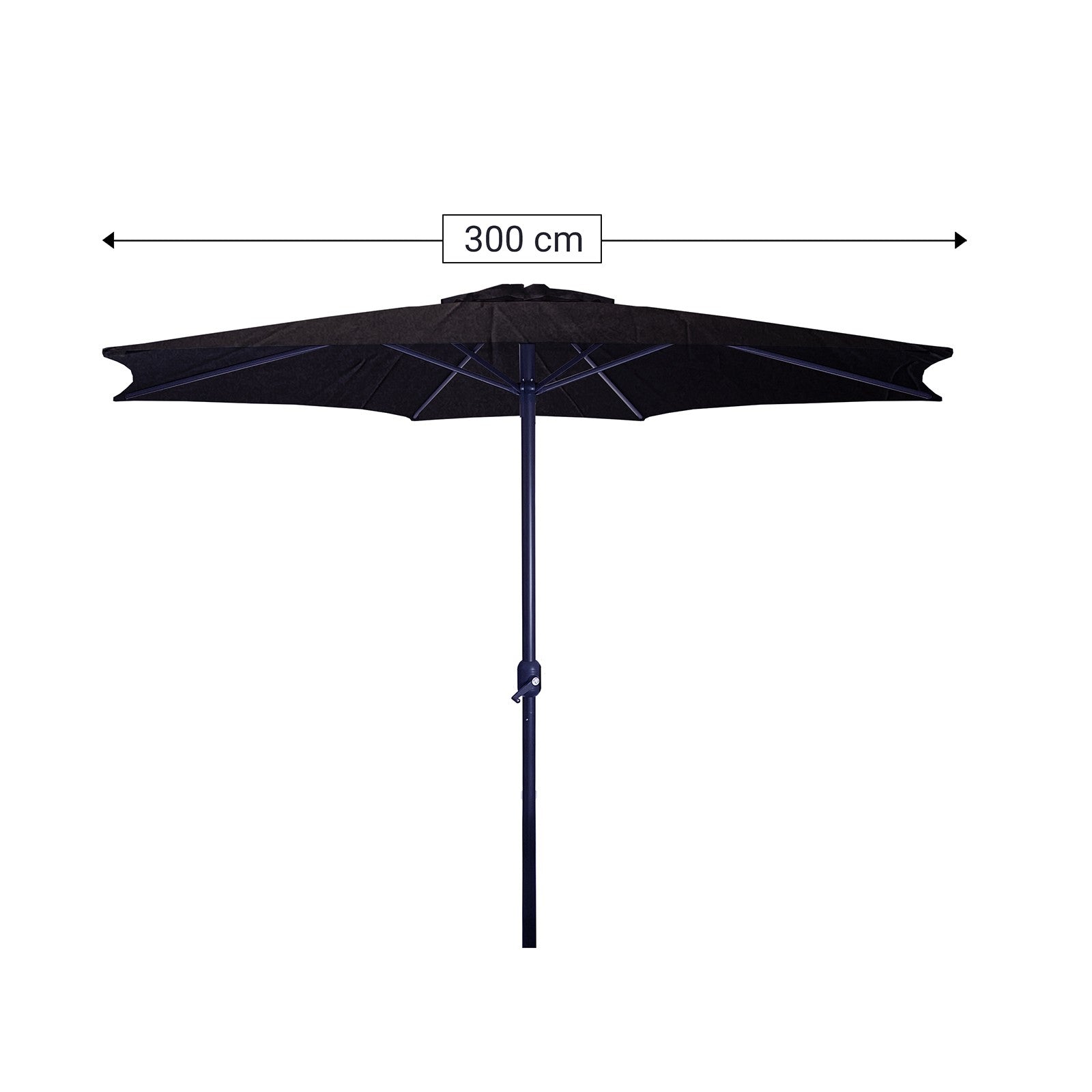 Billede af Parasol - 300 cm, med håndsving, vandtæt, højdejusterbar, UV-beskyttelse, sort