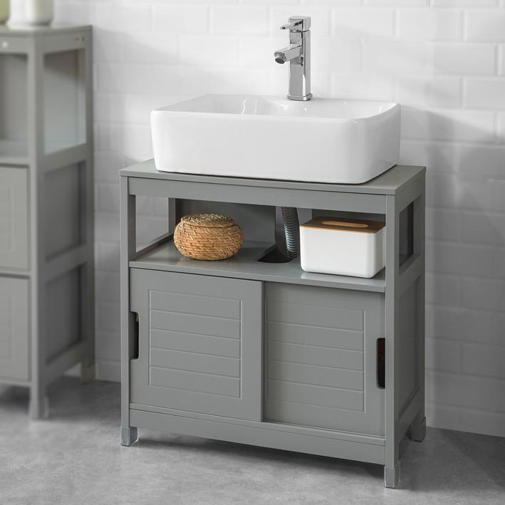 Billede af Vaskeskab til badeværelse med to skydedøre, 60x30x61 cm, grå