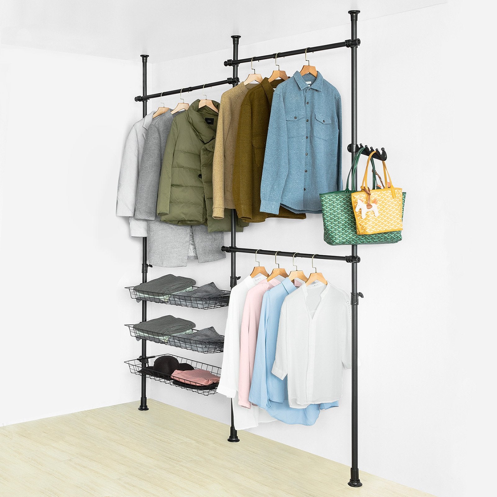 Billede af Walk-in closet, teleskopstativ, tøjstativ, garderobe, sort