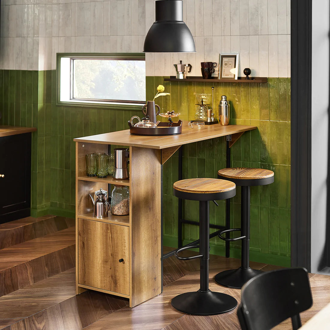 Billede af Højt barbord, køkkenbord, med sammenklappelig bordplade, 120 x 63 x 95 cm, brun