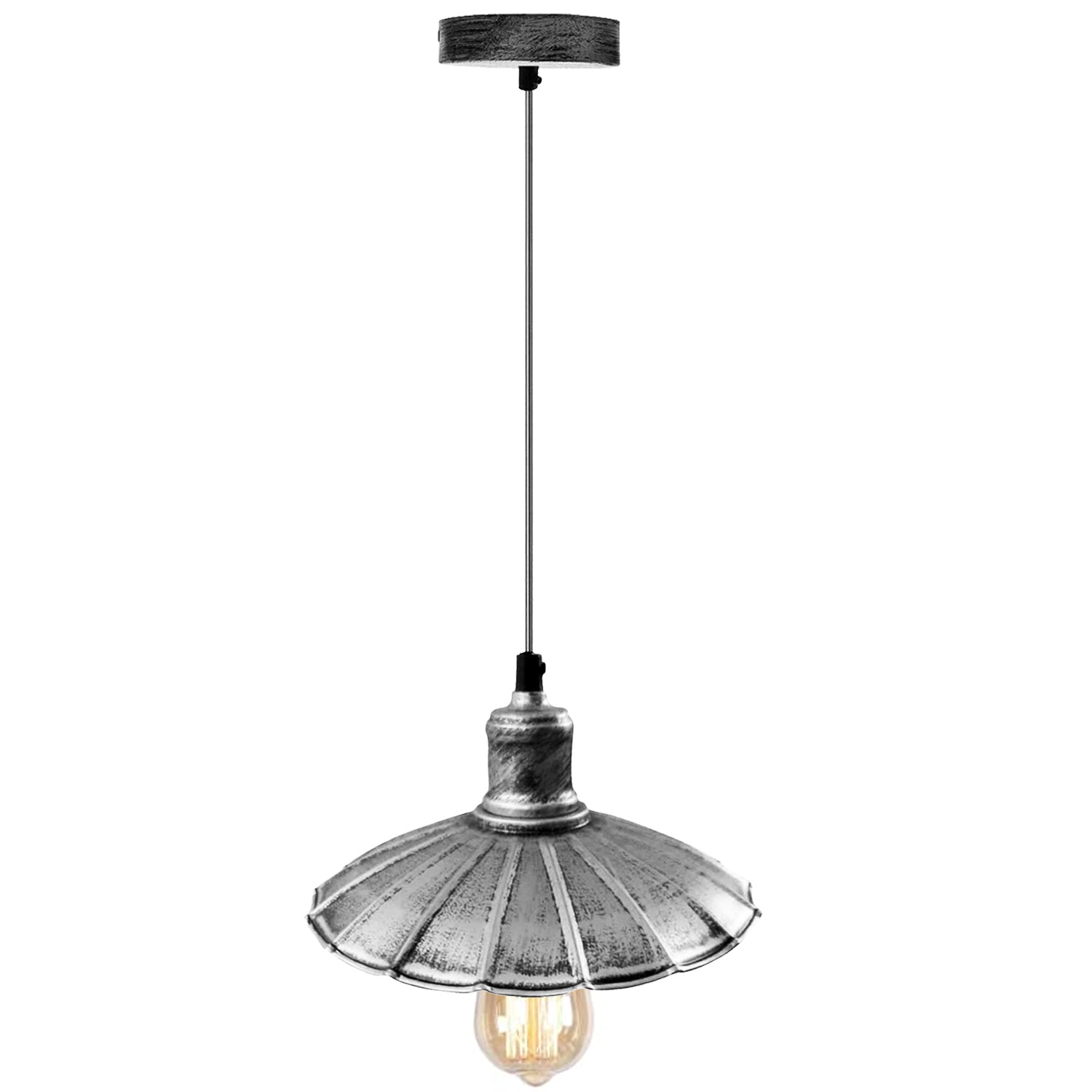 Se Børstet sølv industrielt design køkkenlampe E27 pendel retro pendel lampearmatur hos Lammeuld.dk