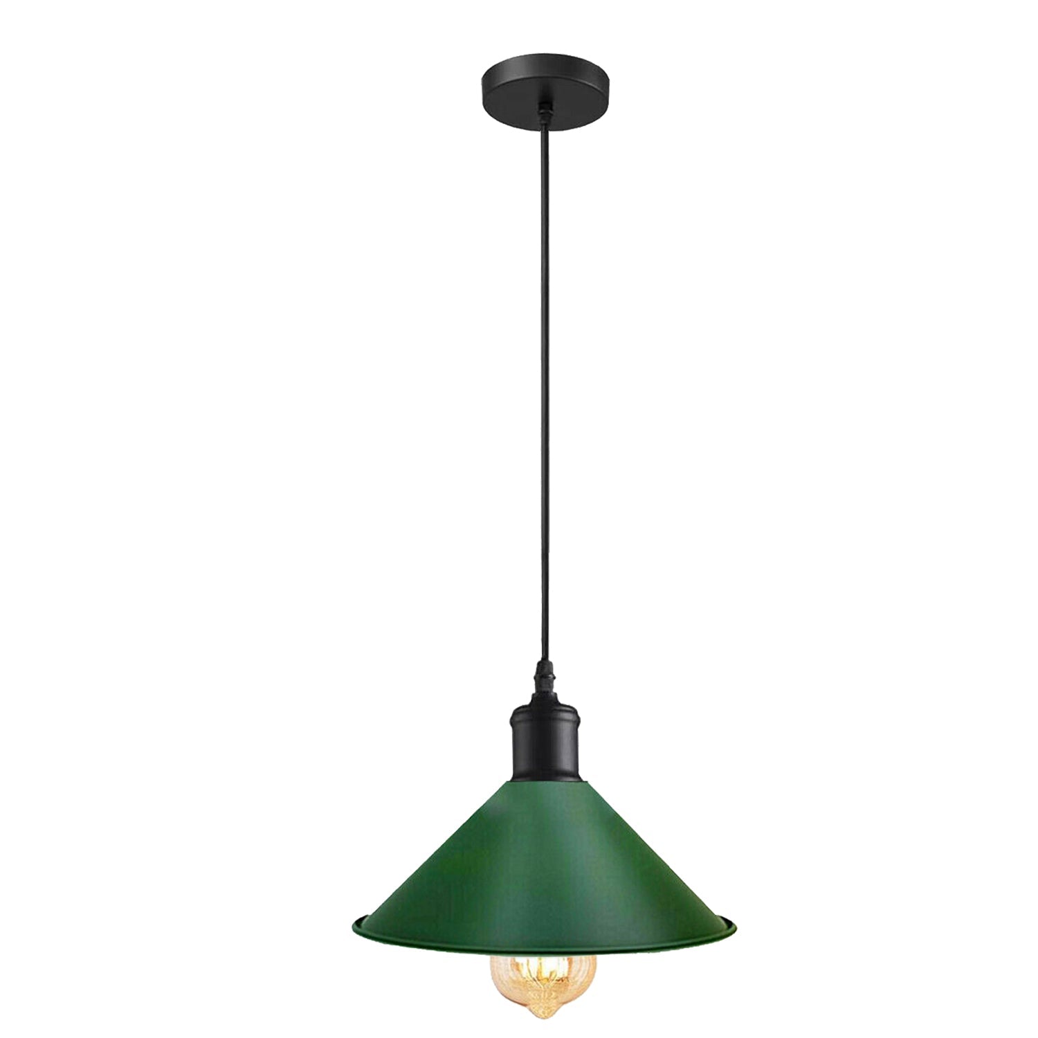 Se Grøn industriel vintage lampe retro loftslampe vedhæng Lysekrone E27 Edison hos Lammeuld.dk