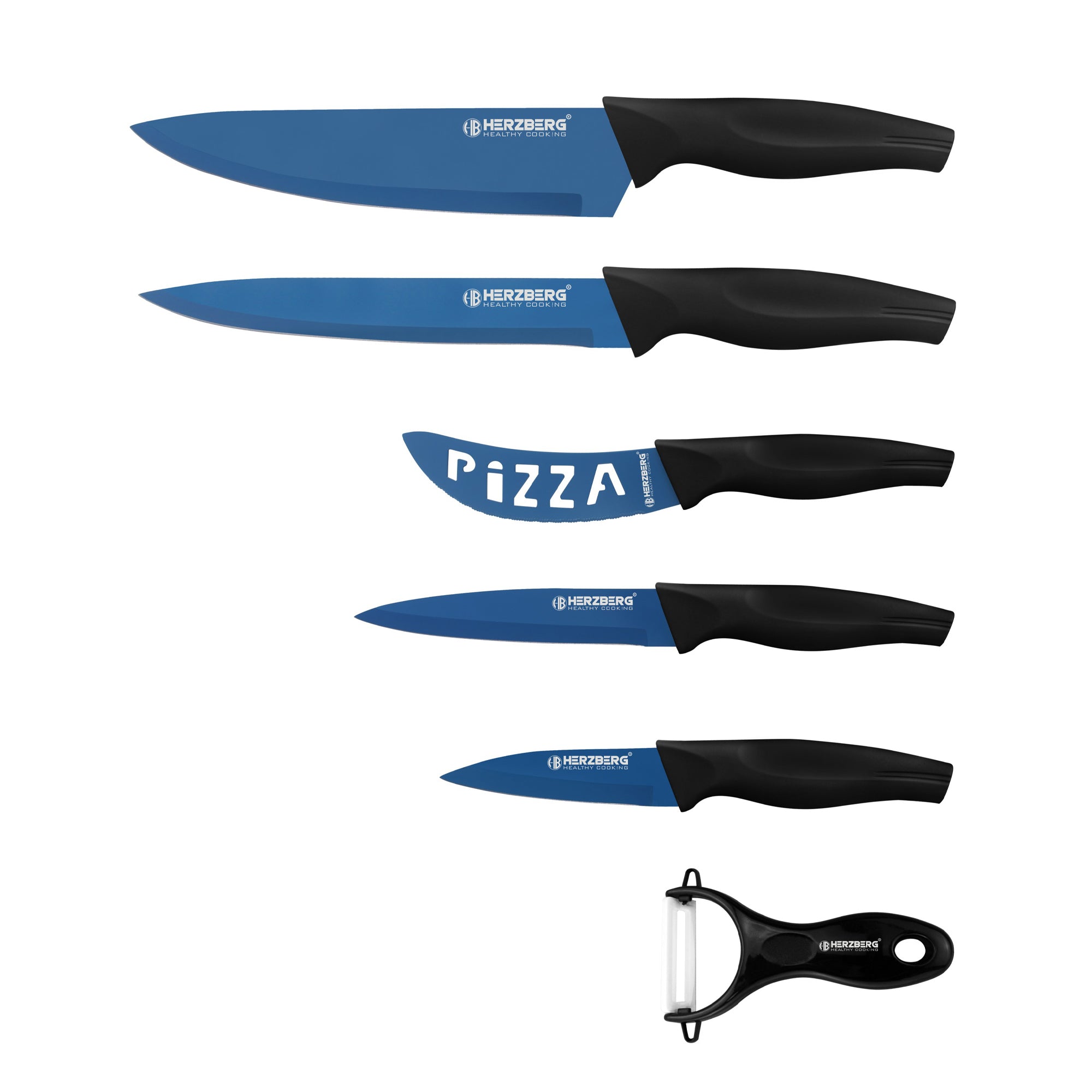 Billede af 5 knive, marmorbelagt knivsæt, blå