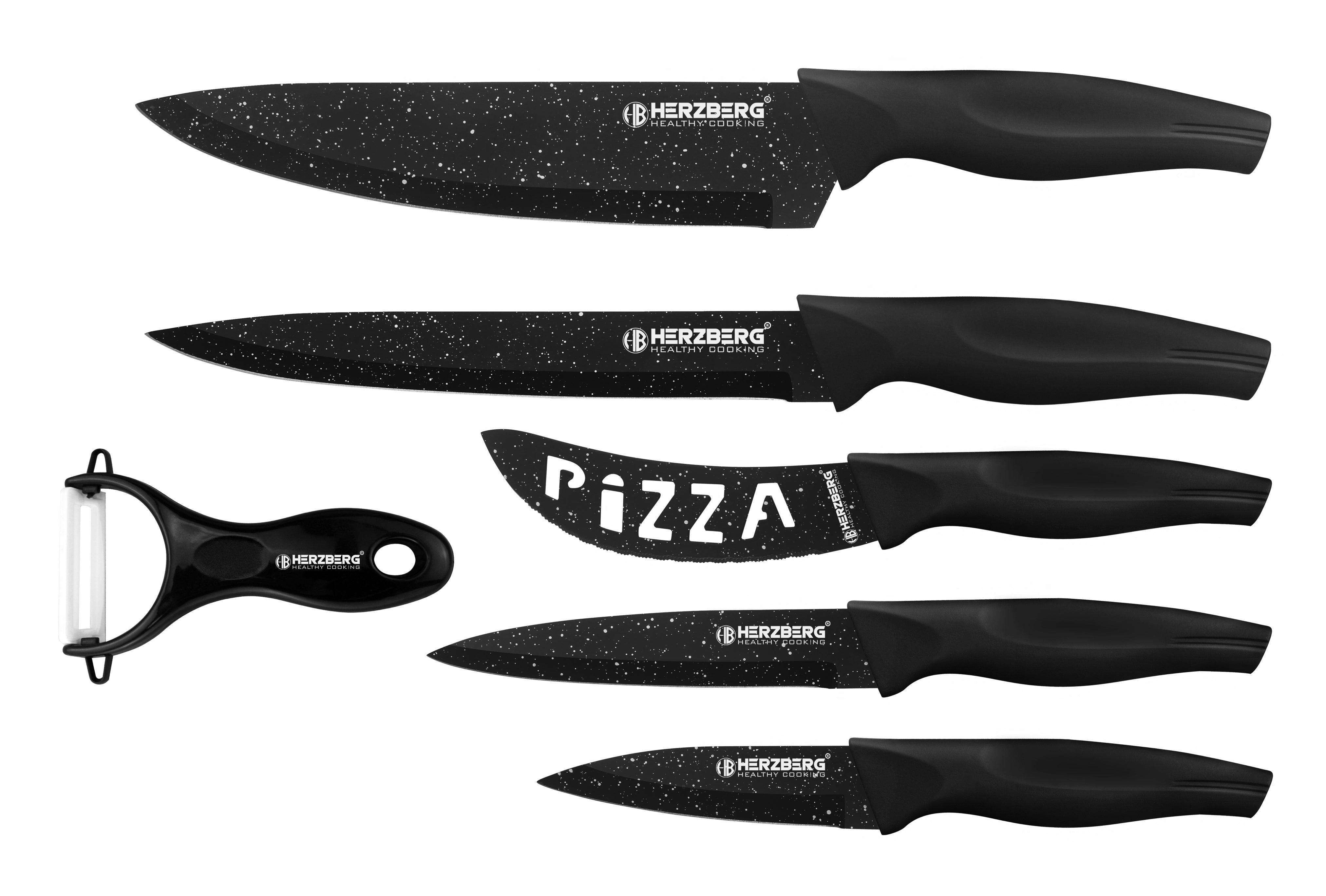 Billede af Knivsæt, 5 knive med marmorbelagt sort marmor