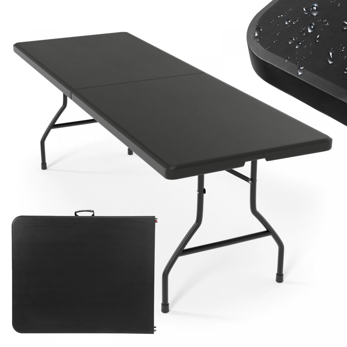 #2 - Klapbord - 183 cm langt, til 8 personer, foldbart, bærbart, 150 kg, sort