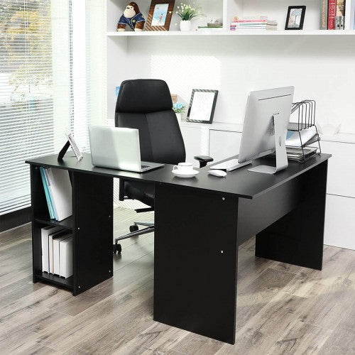 Billede af Hjørneskrivebord, L-Formet Computerskrivebord Med Glidende Tastaturbakke, Stort Kontordisk Med 2 Hylder