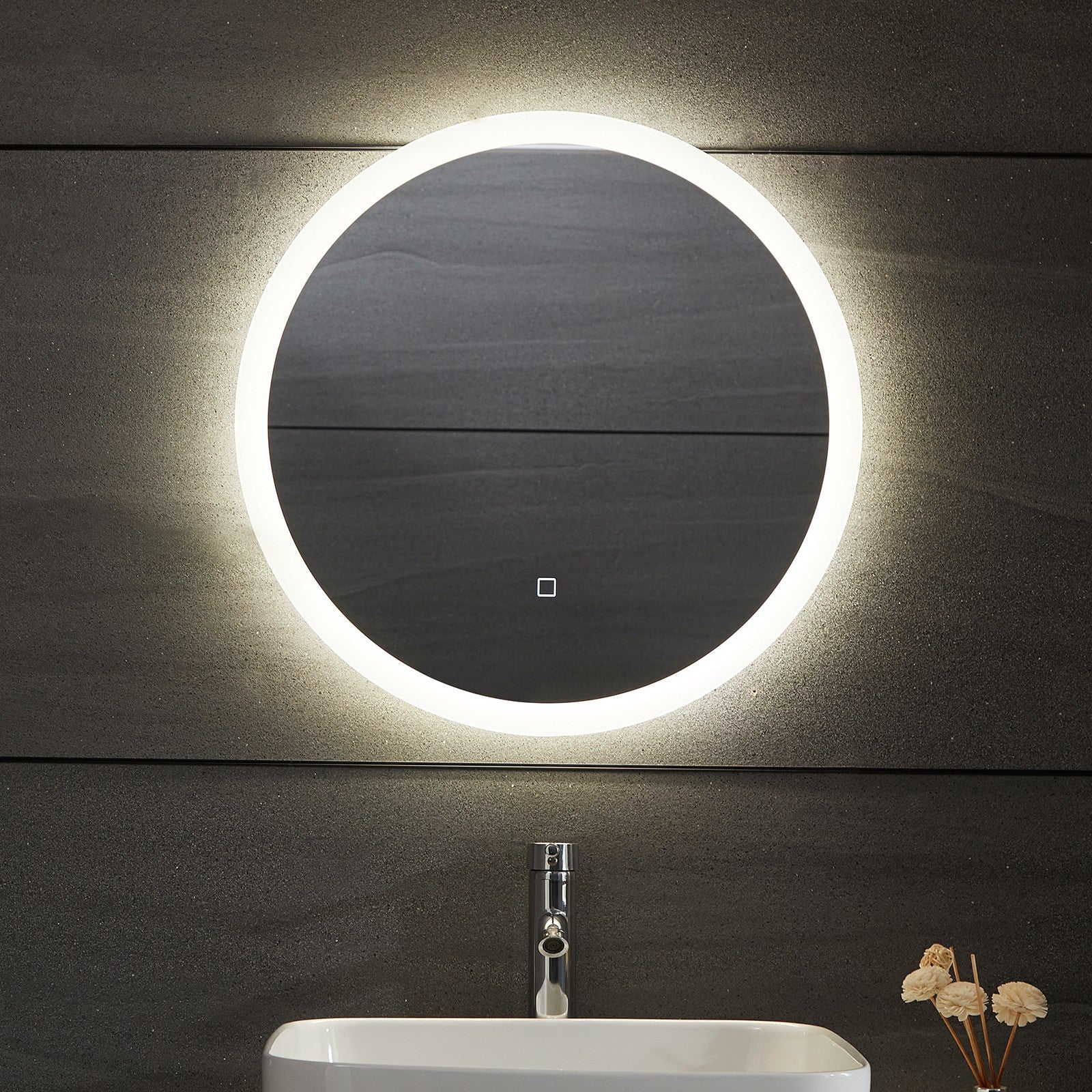 Se Aquamarine ® LED badeværelsesspejl - 60 cm, rundt, dugfrit, dæmpbart, med touch hos Lammeuld.dk