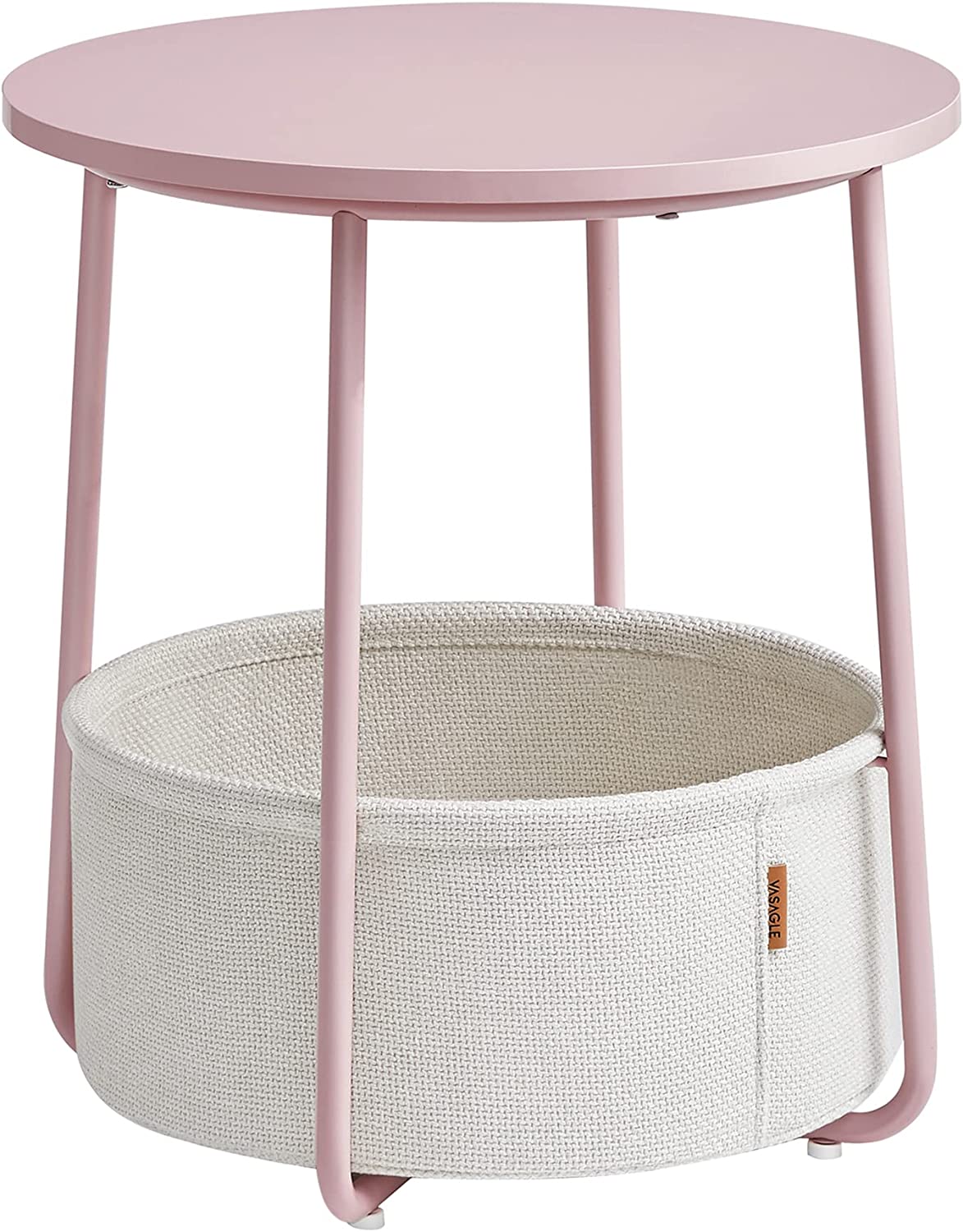 Billede af Rundt sidebord med stofkurv, pastelrosa/skyhvid