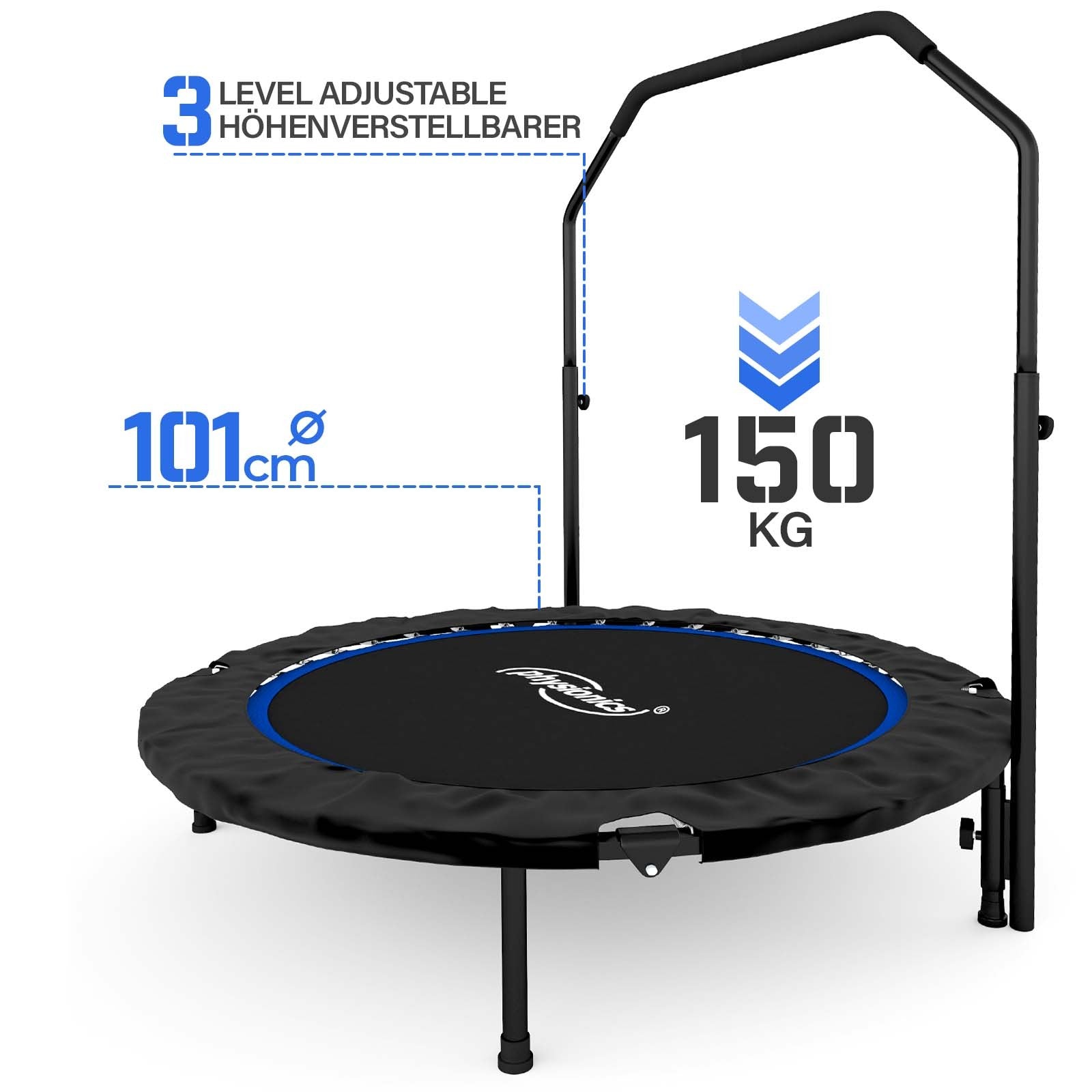 Billede af Fitness Trampolin - 101 cm, højdejusterbart håndtag, op til 150 kg, foldbar