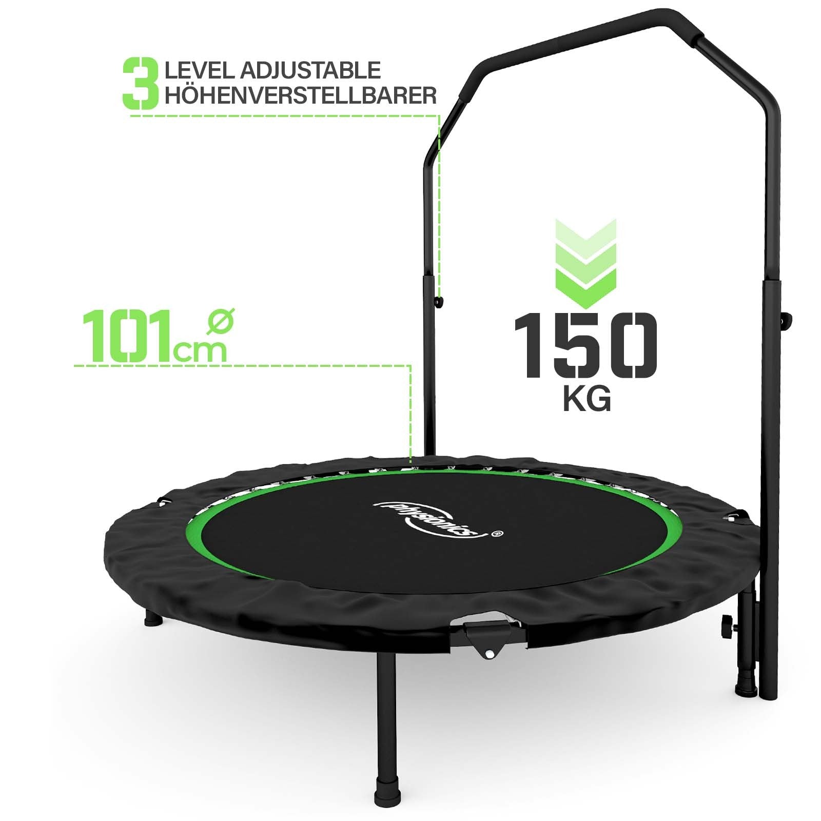 Billede af Kompakt Fitness Minitrampolin 101 cm - Foldbar, Op til 150 kg, Sort/Grøn