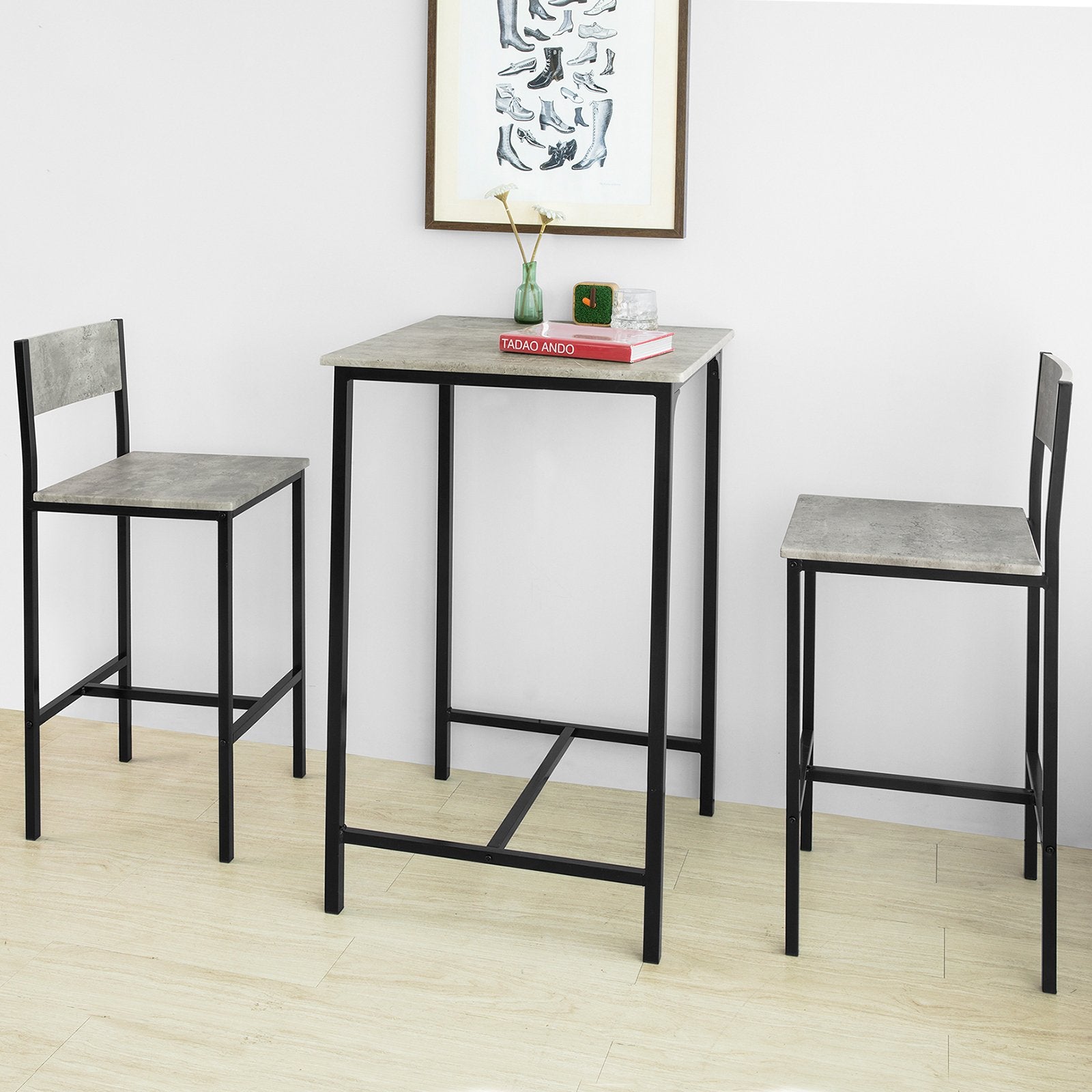 Billede af Barbordssæt med bord og 2 stole, betongrå