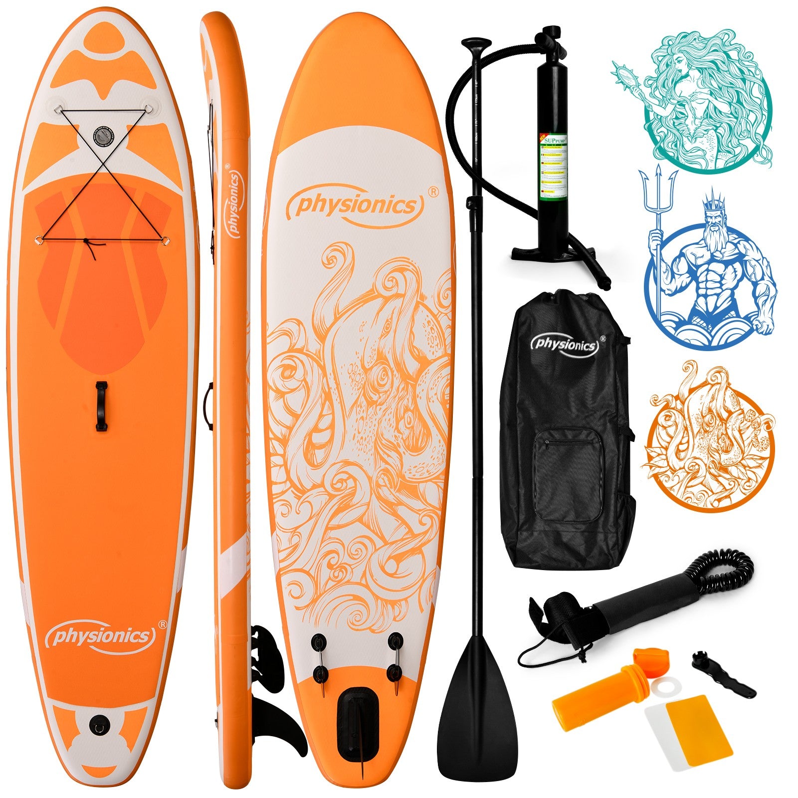 Se Stand Up Paddle Board - oppustelig, justerbar pagaj, håndpumpe, rygsæk, reparationssæt, orange hos Lammeuld.dk