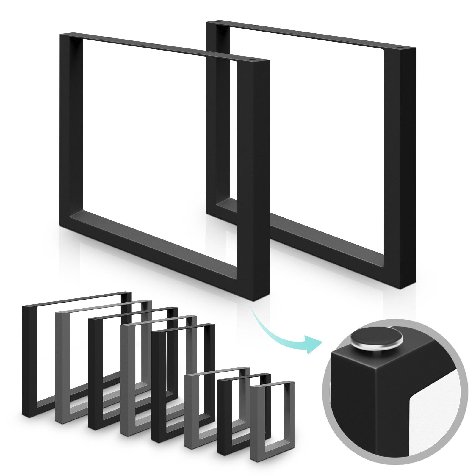 12: Bordstel - sort, 70x72 cm, fremstillet af stål, industrielt, til bord, rektangulært, stabilt, kraftigt