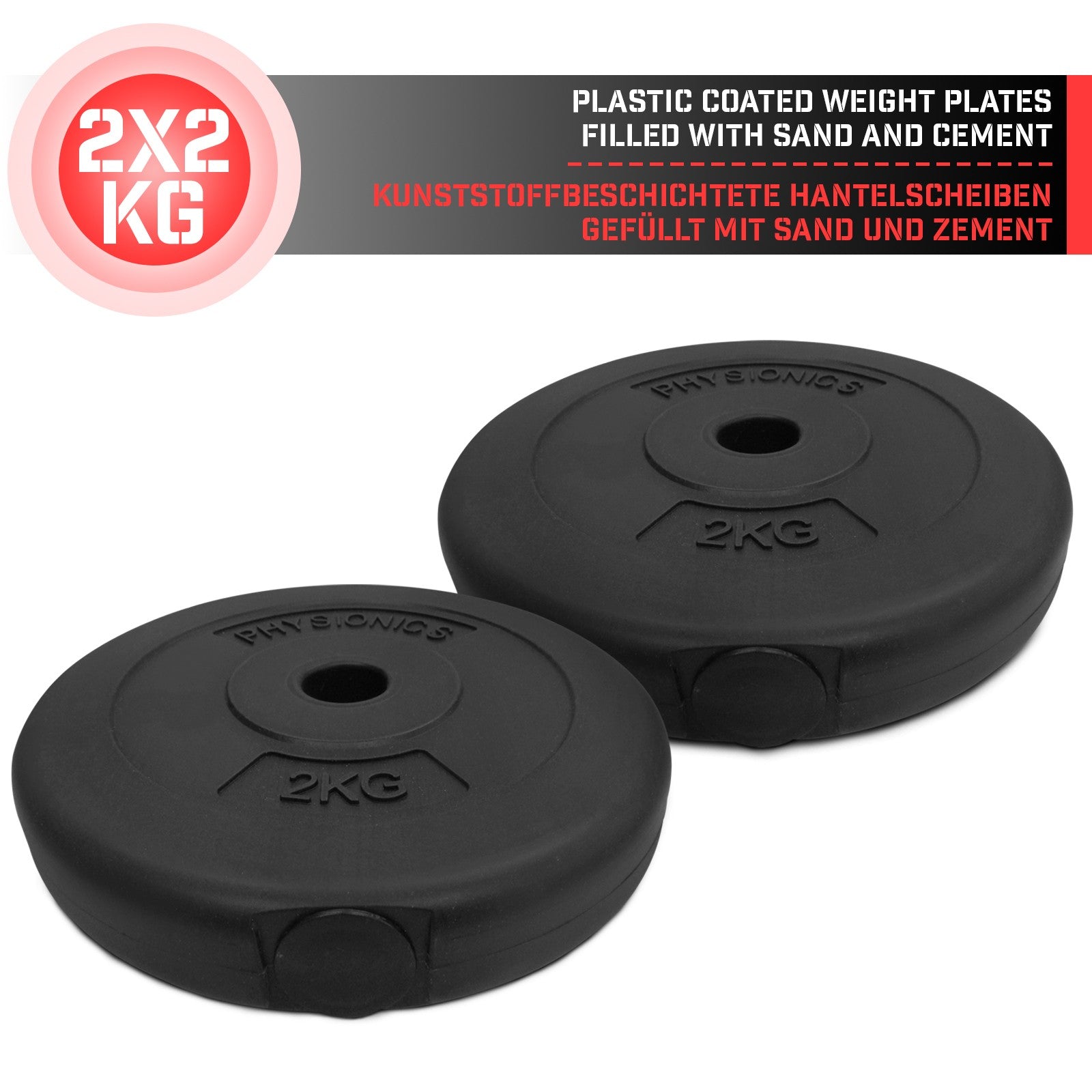 Vægtskiver – 2 x 2 kg, 27 mm, plastik, sorte