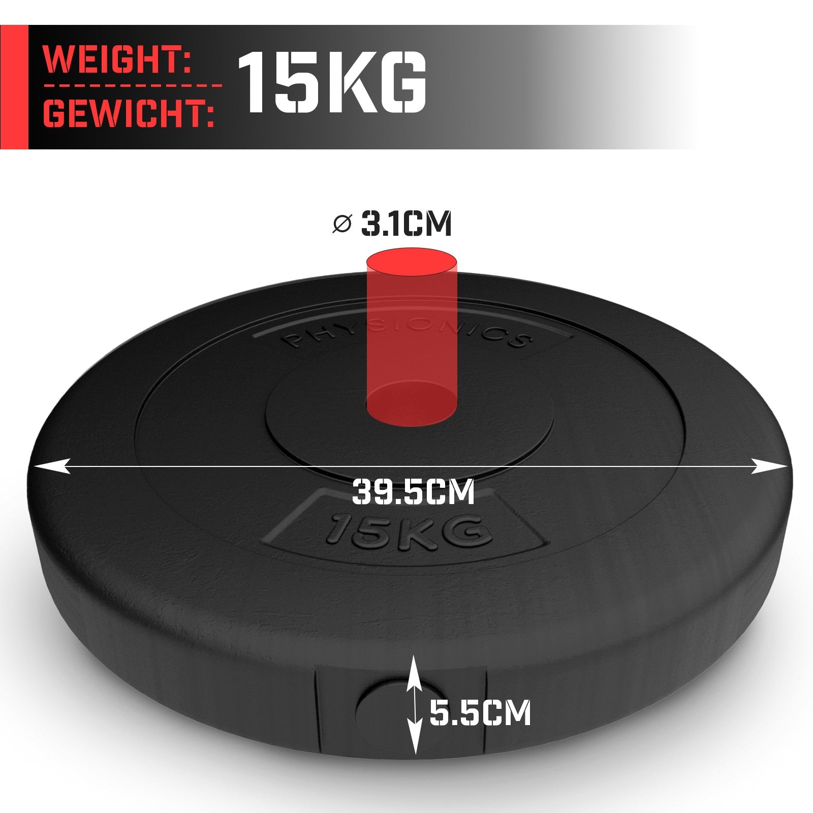 Billede af Vægtskiver - 2 x 15 kg, Ø 31 mm, plastik, sorte