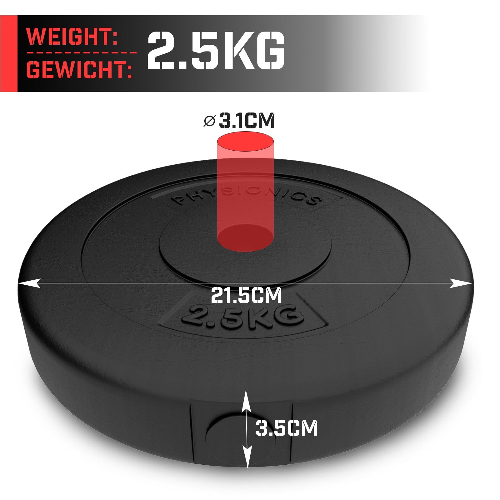 Billede af Vægtskiver - 2 x 2,5 kg, Ø 31 mm, plastik, sorte