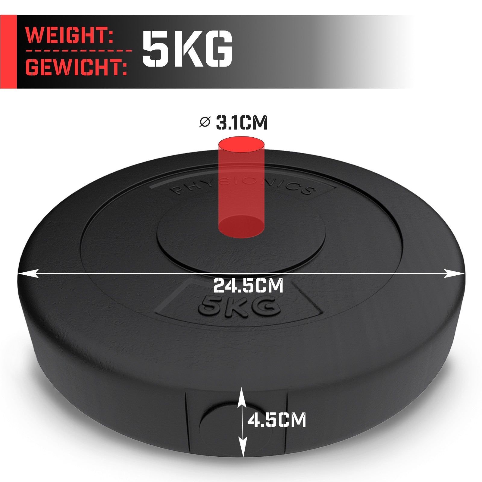 Vægtskiver - 2 x 5 kg, Ø 31 mm, plastik, sorte