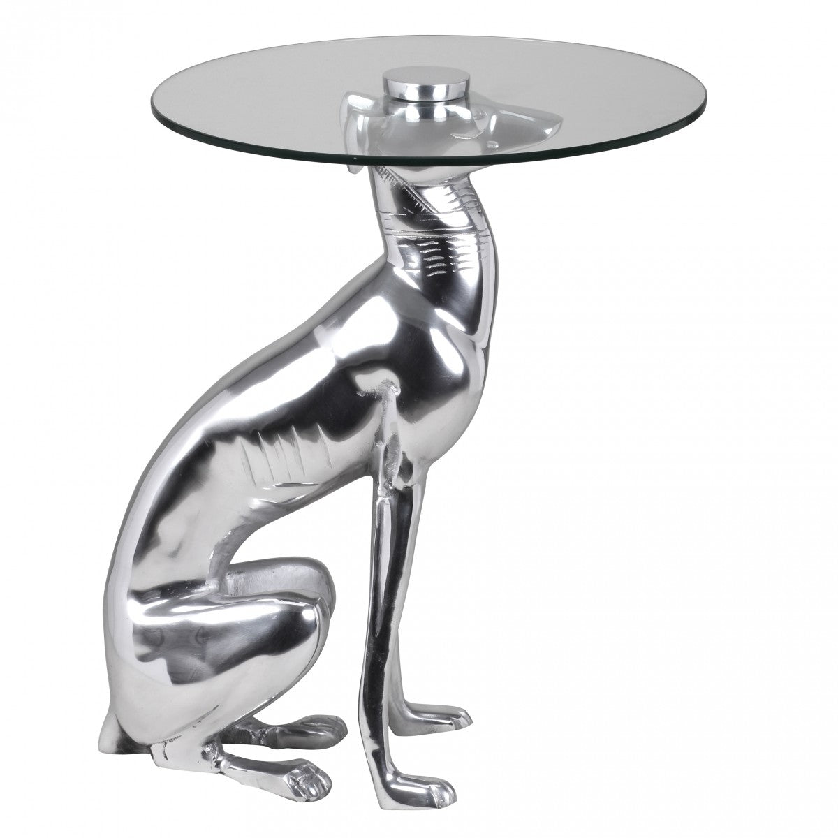 8: Design Skulptur Dekoration Sidebord Figur Hund Aluminium, sølvfarvet