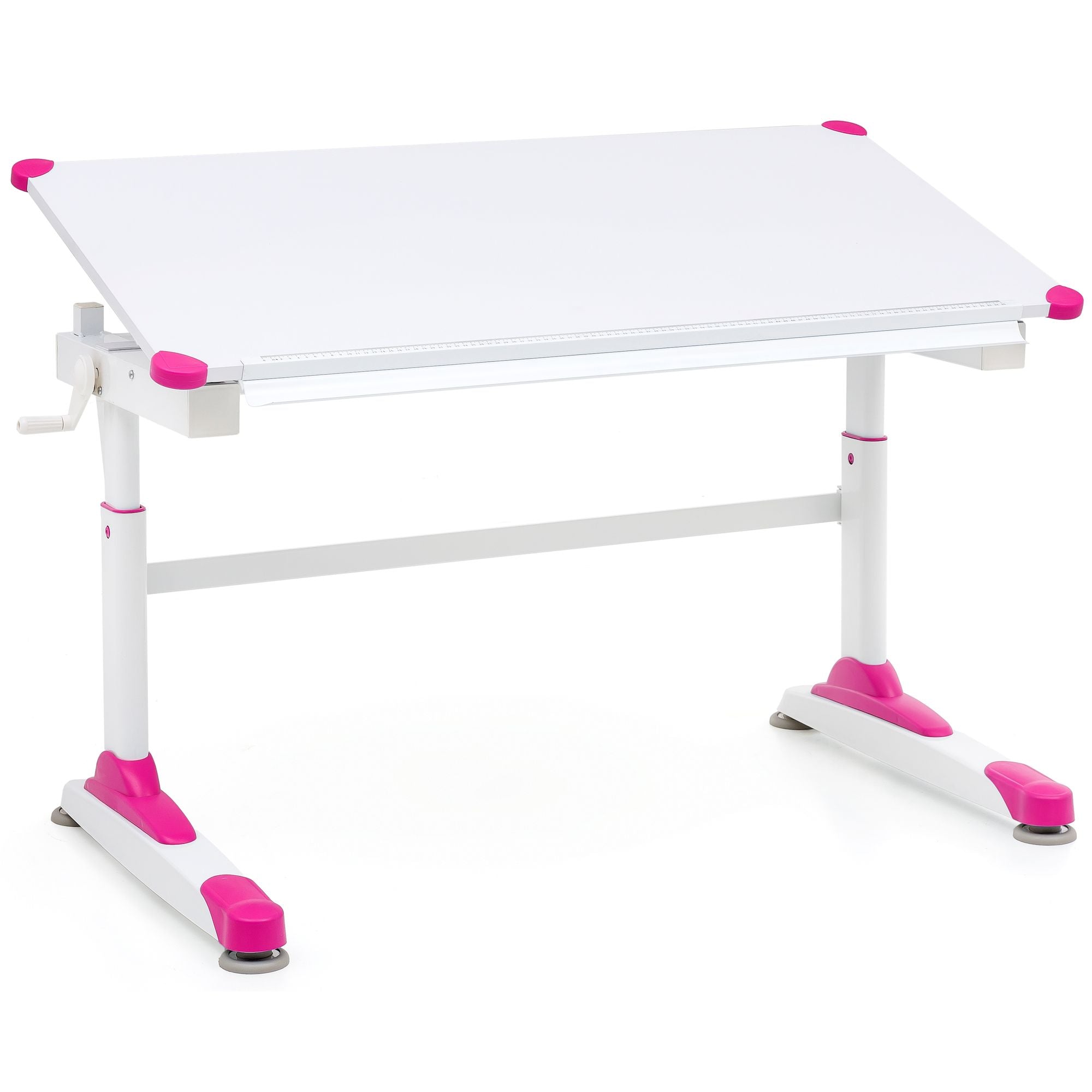 Billede af Børneskrivebord med justerbar højde, 119 x 67 cm, lyserød og hvid