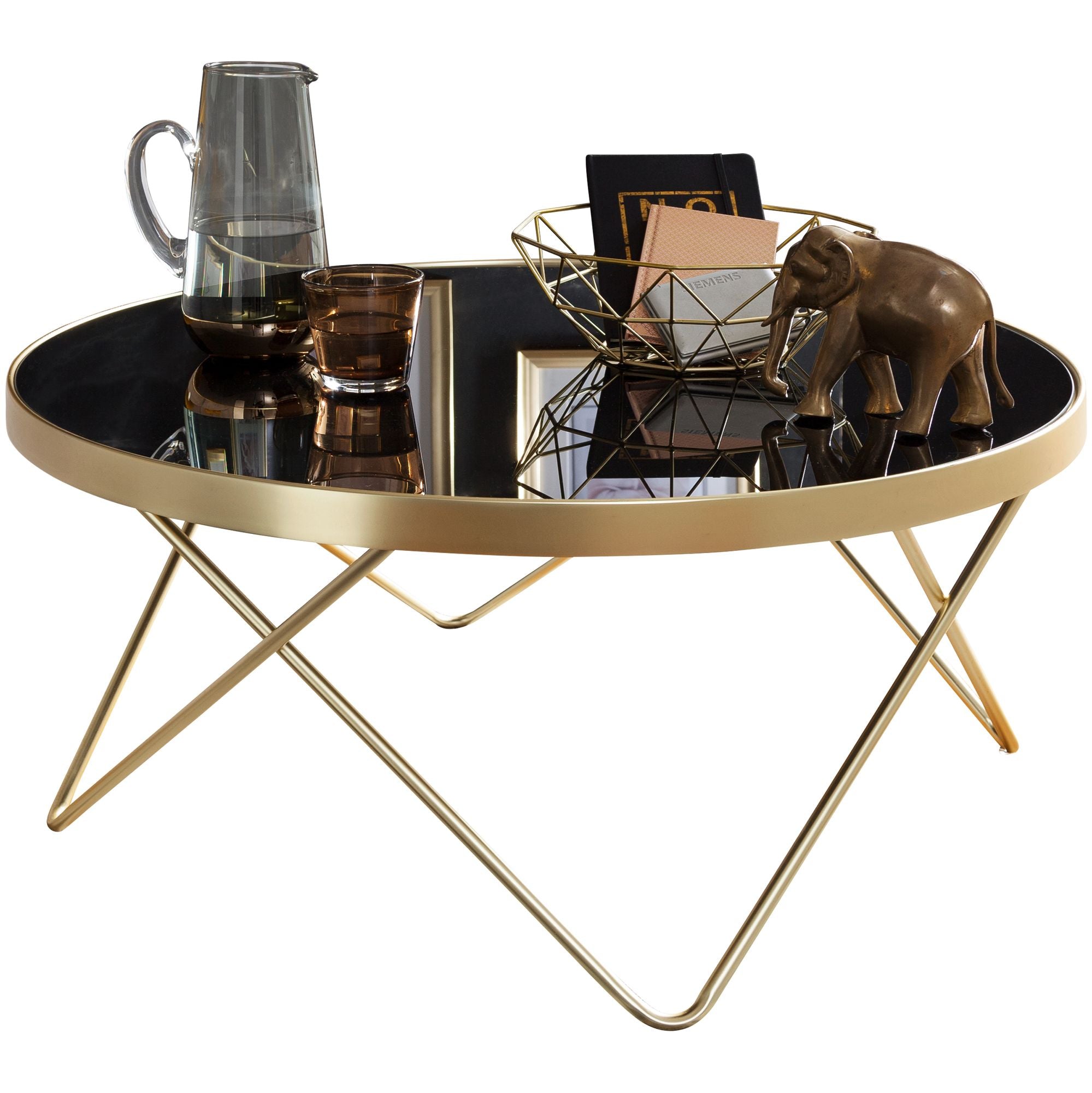 Billede af Rundt sofabord i glam-stil, Sort og guldfarvet, Ø82 cm