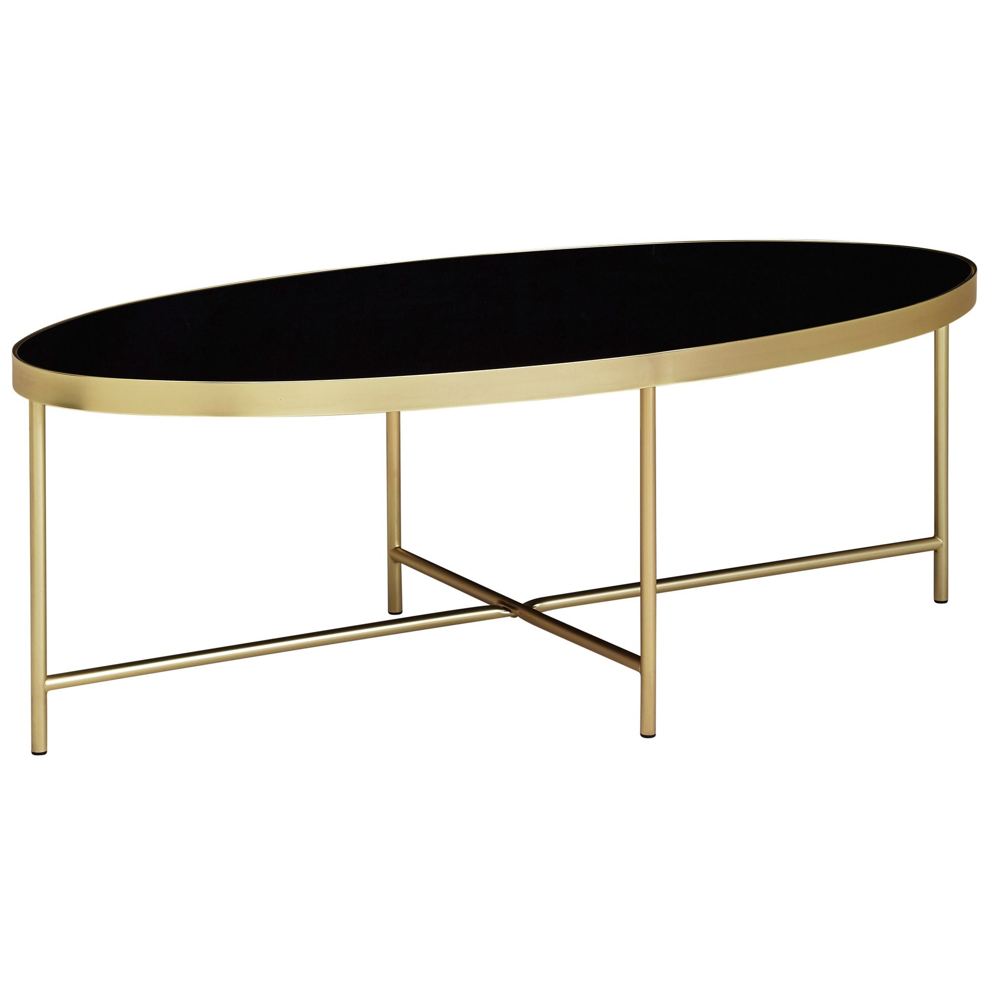 Billede af Ovalt Sofabord I Glam-Stilen, Sort Glas Med Guldkant - 110 X 56 cm