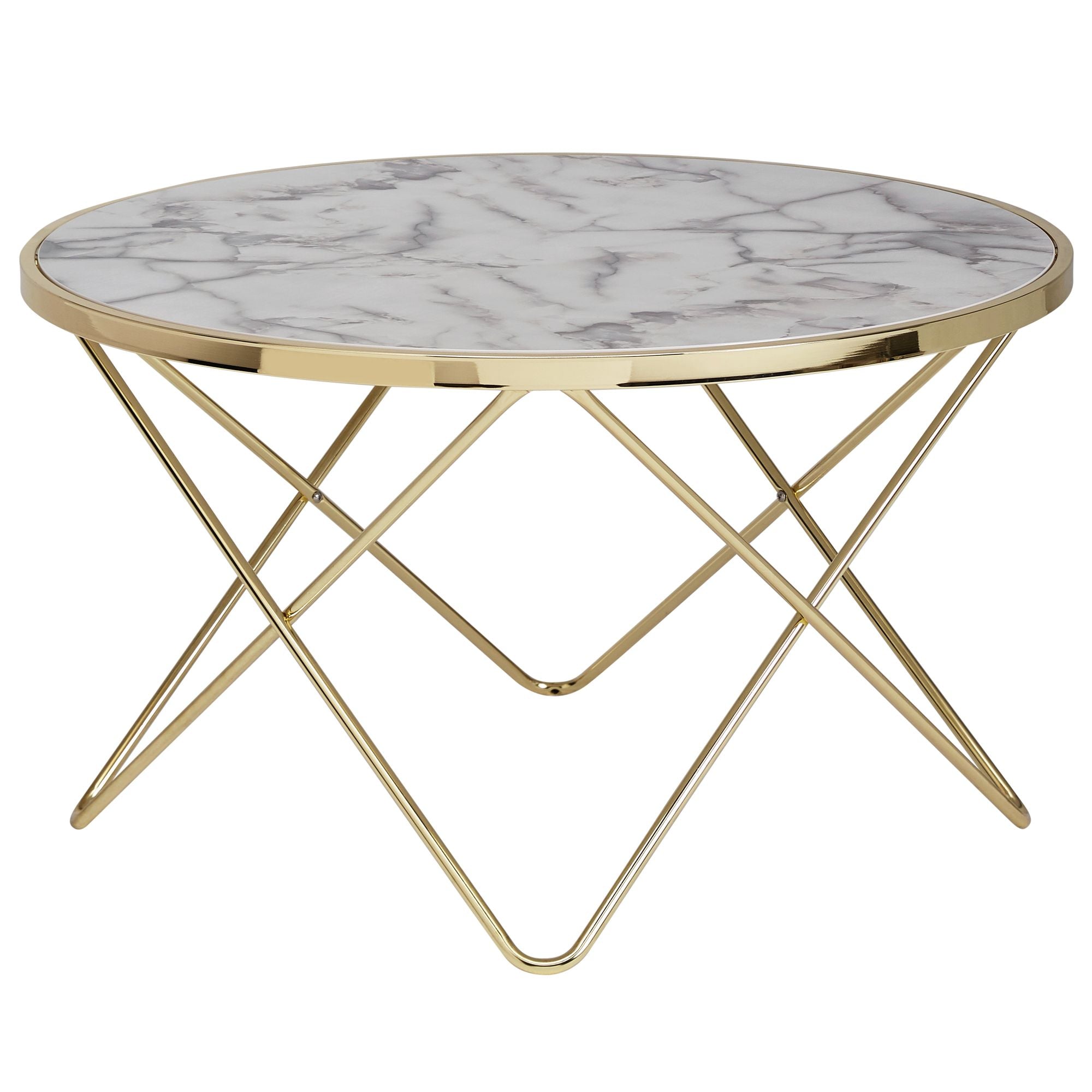 Billede af Sofabord i marmorlook med smukke v-ben i guldfarve