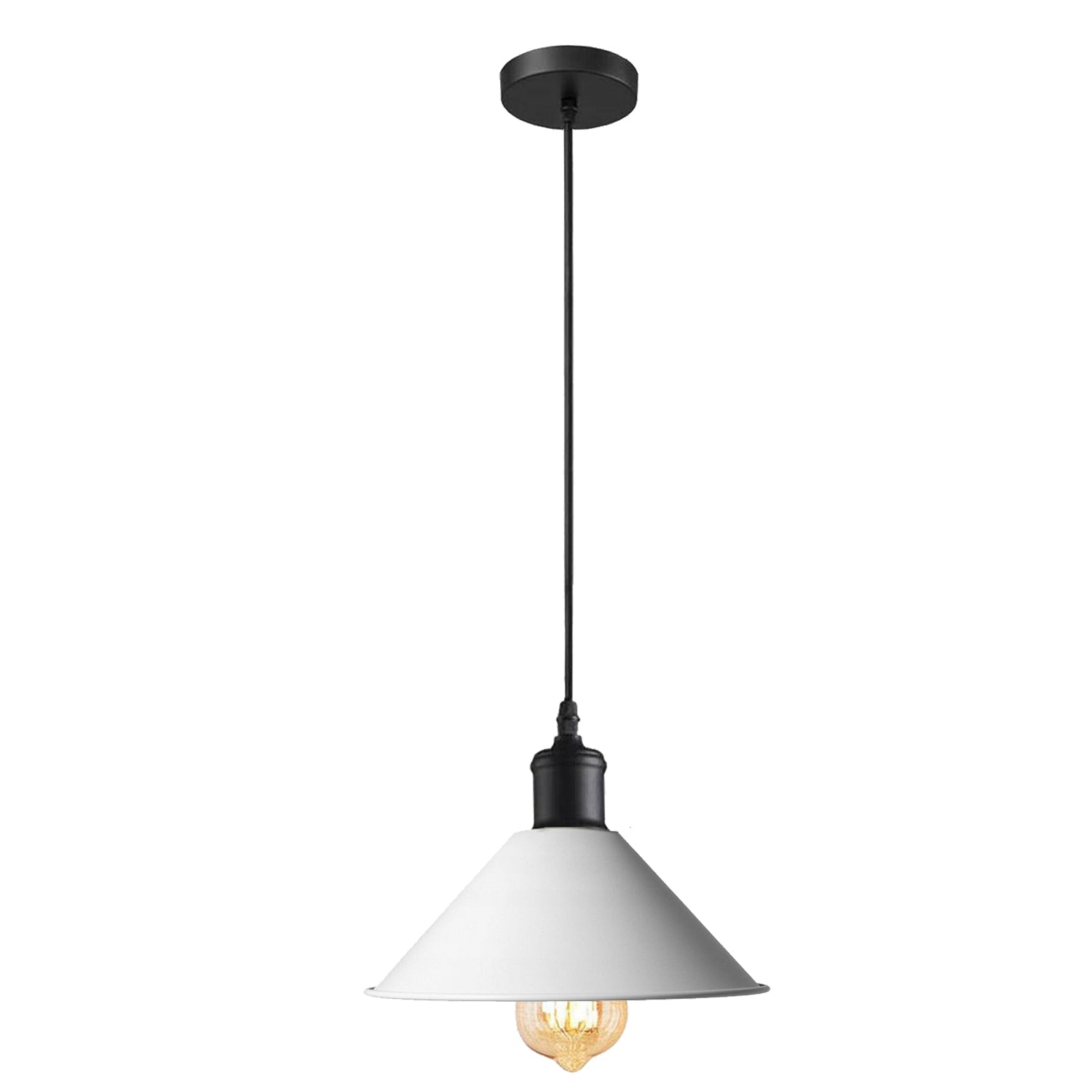 Se Hvid industriel vintage lampe retro loftslampe pendel lys lysekrone E27 Edison hos Lammeuld.dk