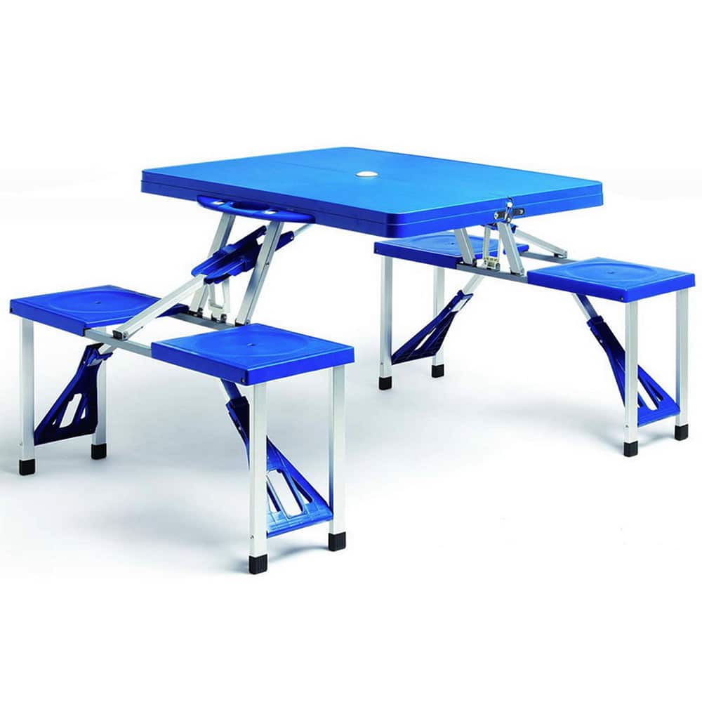 Se Campingbord blåt aluminium til 4 personer foldbart hos Lammeuld.dk