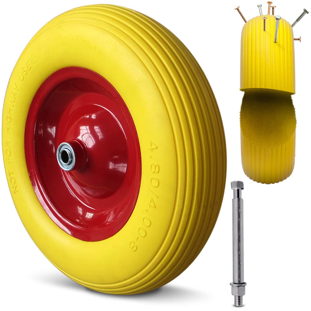 #3 - Trillebørehjul gul PU-skum inkl. aksel