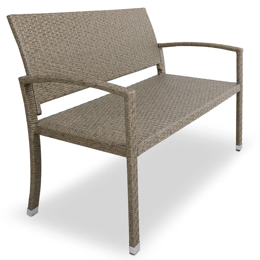 Billede af Havebænk i polyrattan, beige/grå, 122x55x90 cm