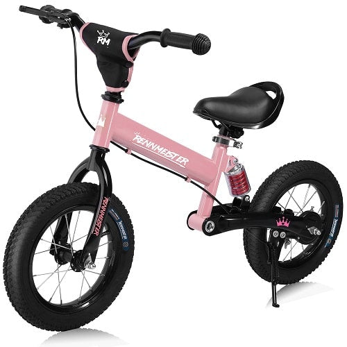 Børnecykel fra 2 år, 50kg, pneumatiske dæk, affjedring, pink.