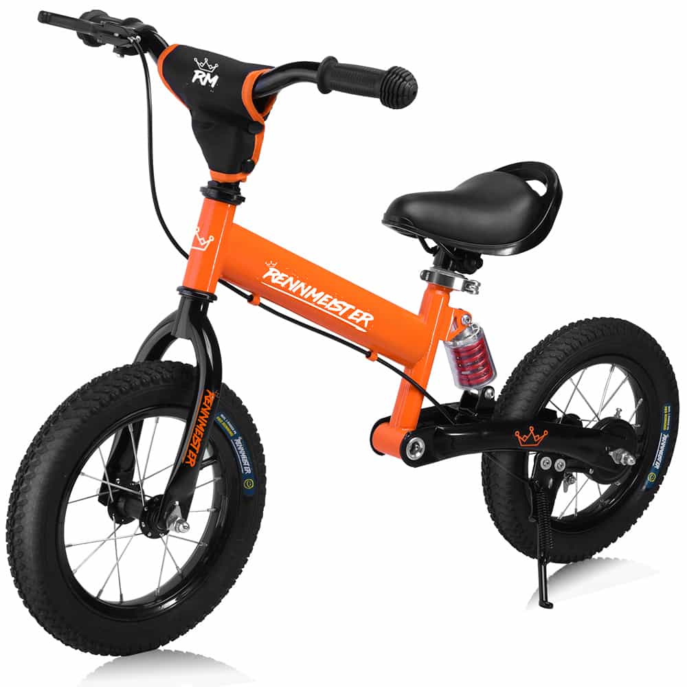 Se Børnecykel fra 2 år, 50kg, luftgummi dæk, affjedring, orange hos Lammeuld.dk