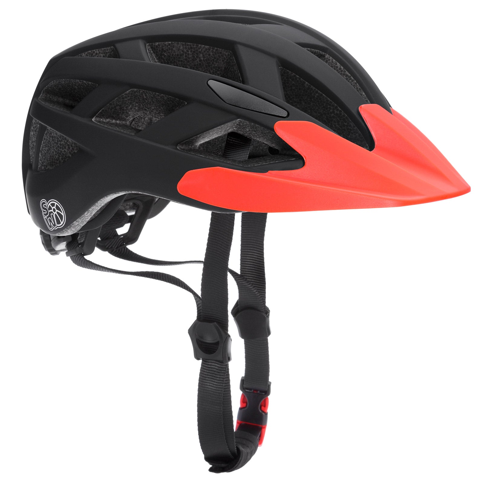 Cykelhjelm til børn S-M LED justerbar 50-57cm visir 3-13 år BMX Mountainbike CE-certificeret, farve/størrelse: sort-orange S