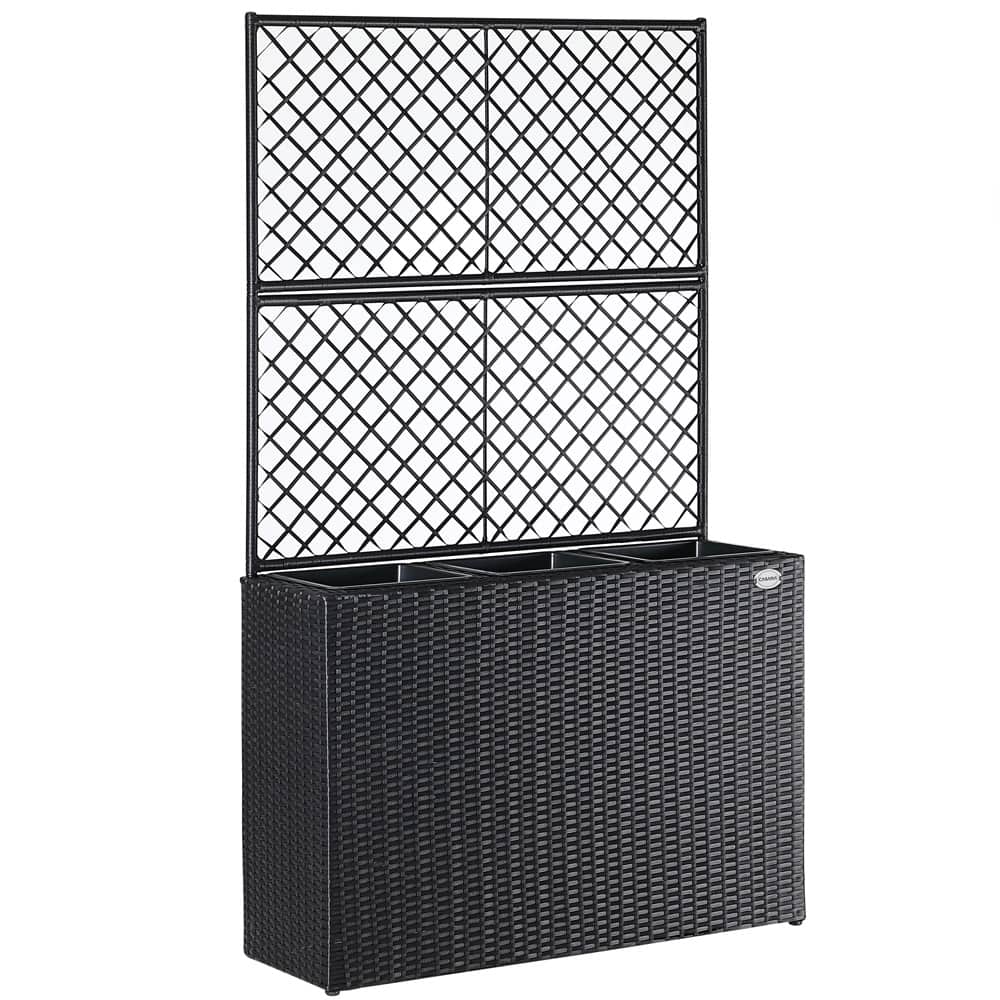 Polyrattan blomsterkasse med sort espalier, 83 x 30,5 x 60 cm