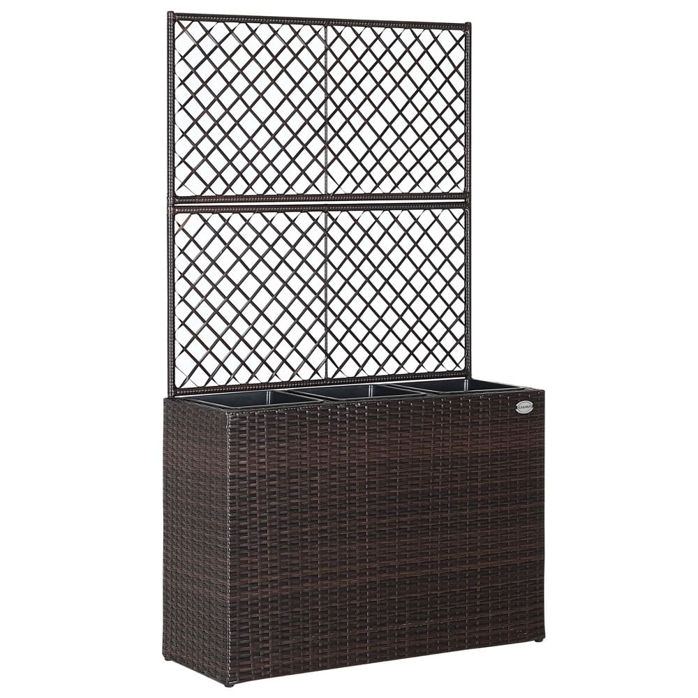 Polyrattan blomsterkasse med espalier, 83 x 30,5 x 60 cm, brun