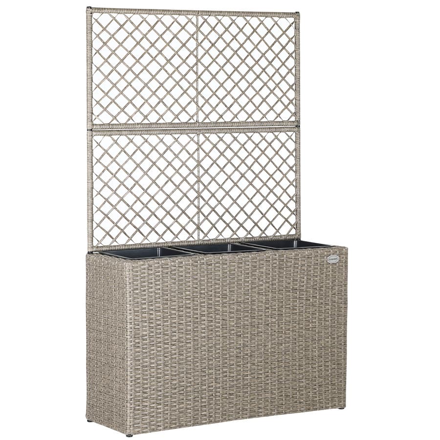 Blomsterkasse polyrattan, 3 potter, 146×30,5×83 cm, creme