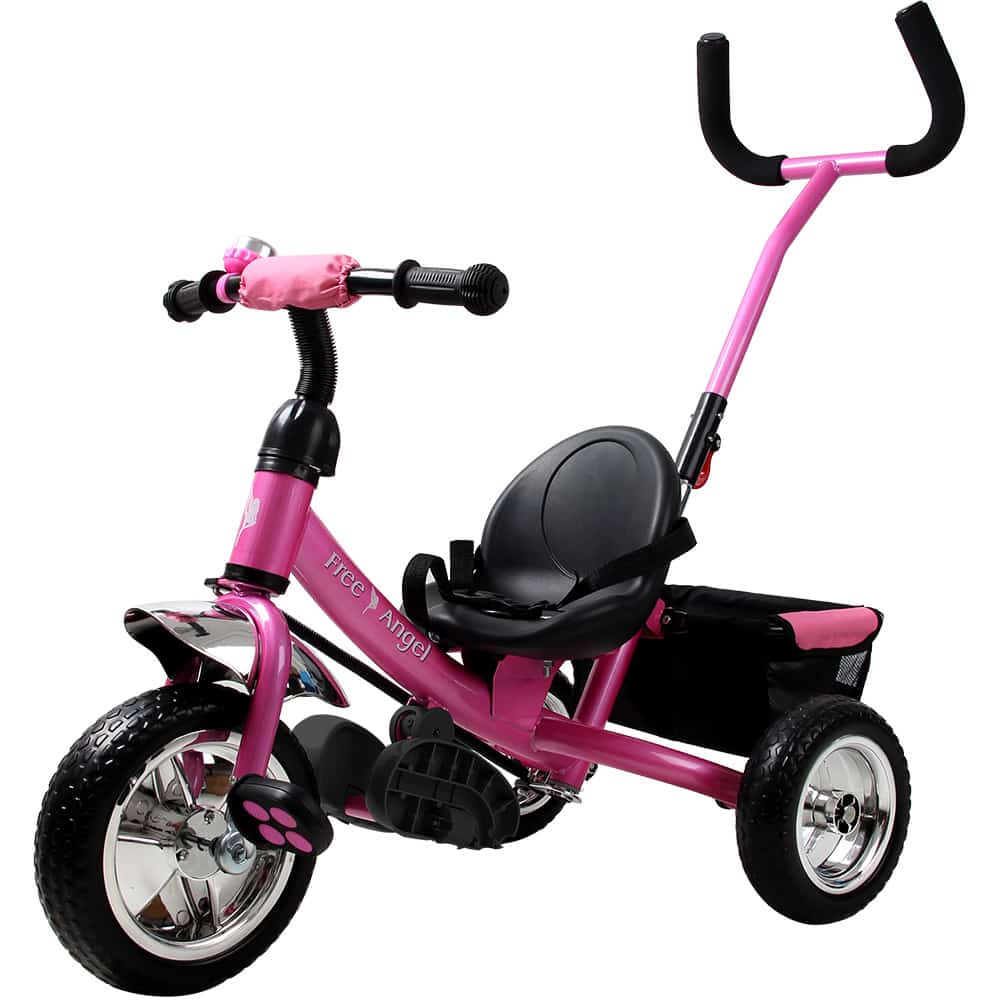 Børne trehjulet cykel Free Angel – metal – skubbestang – pink