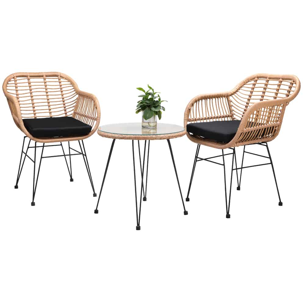 3-delt altansæt “Bali” – 2 lounge havestole, 1 sidebord, Rattan look