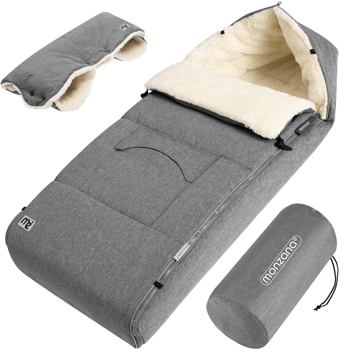 Baby kørepose 90×60 cm + Håndvarmer, reflekterende, grå