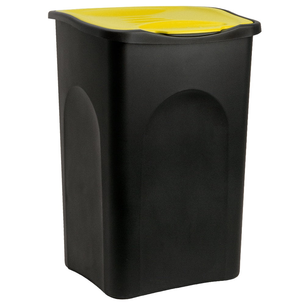 Affaldsbeholder 50 L med hængslet låg, plast, Farve: sort/gul