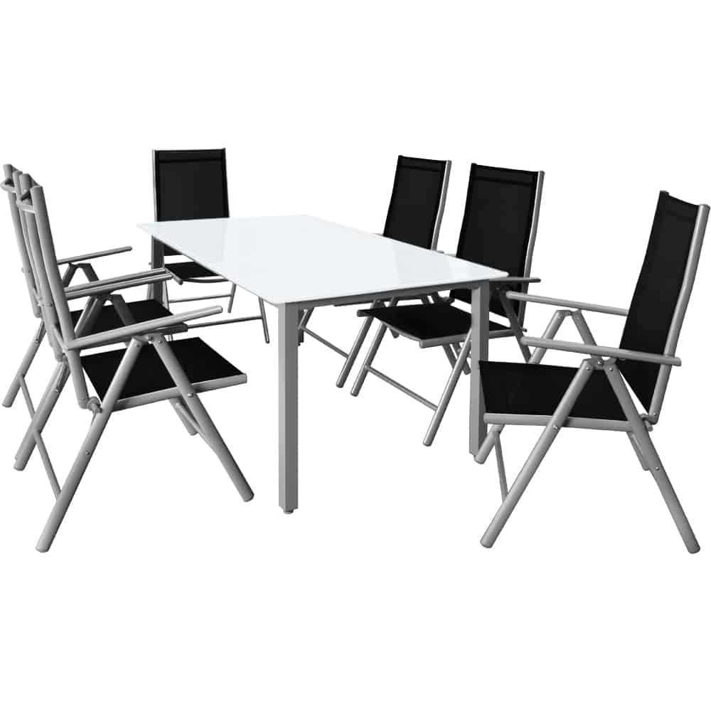 Billede af 6 + 1 sæt Alu Bern Foldestole og Havebord 150x90cm, Farve: sølv