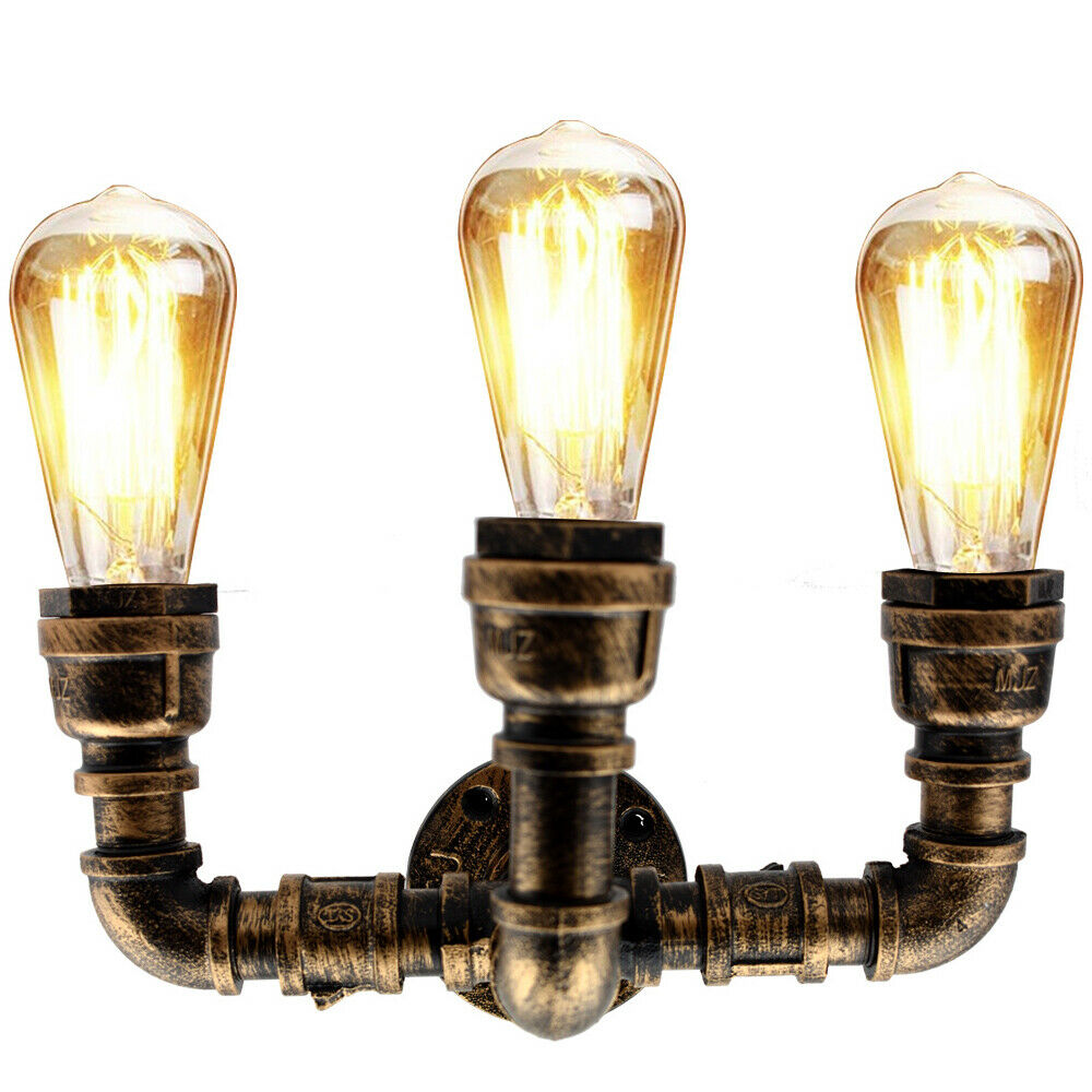 #2 - Retro Industriel Væglampe Vintage Jern Børstet Kobber Vandrør Lamper E27 Loft Light