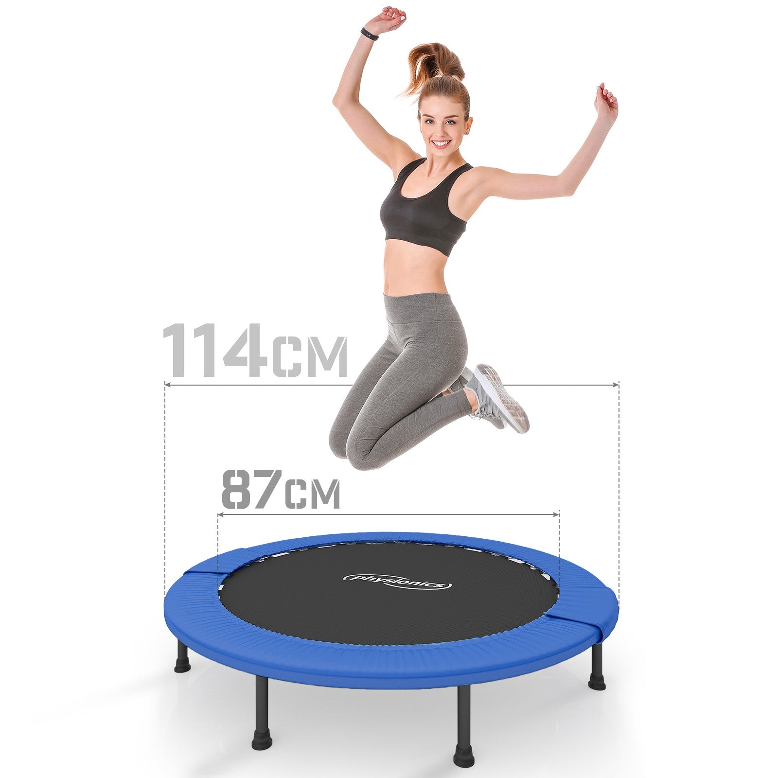 Fitness Trampolin – diameter Ø 114 cm, indendørs og udendørs, max: 100 kg, med kantafdækning