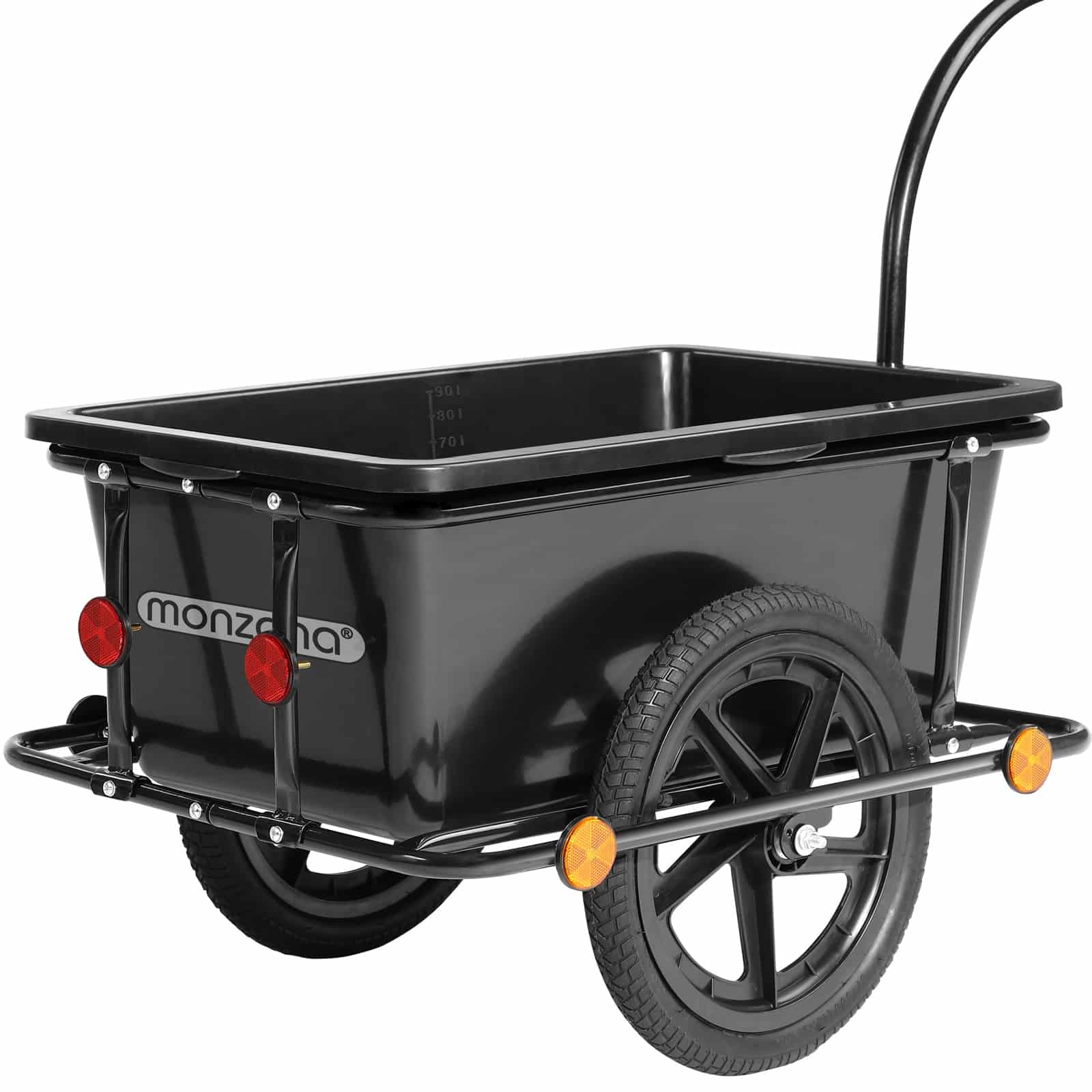 Cykeltrailer med 90L plastkar med kobling – trækvogn i sort plast