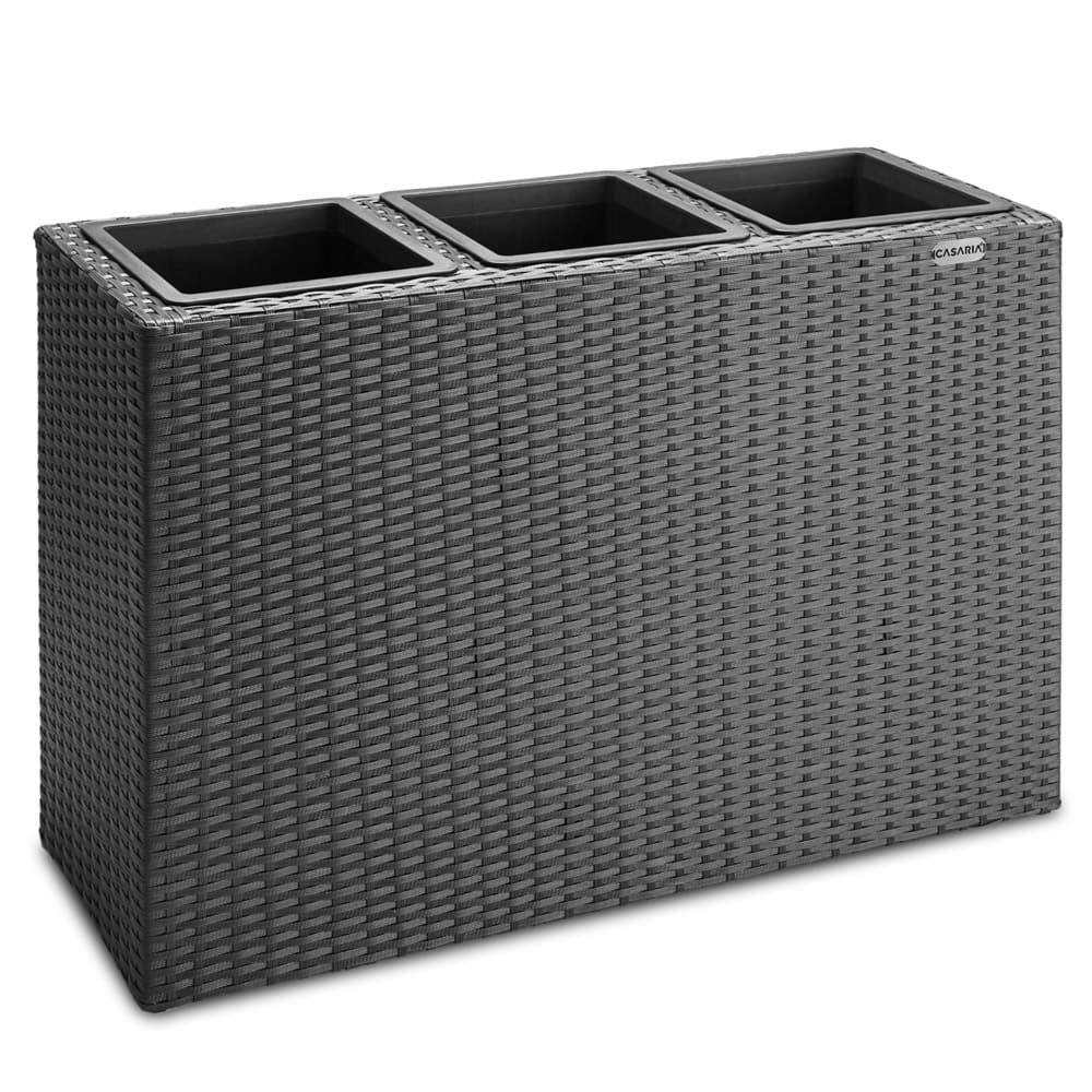 Blomsterkasse polyrattan, 3 potter, 83×30,5×60 cm, sort